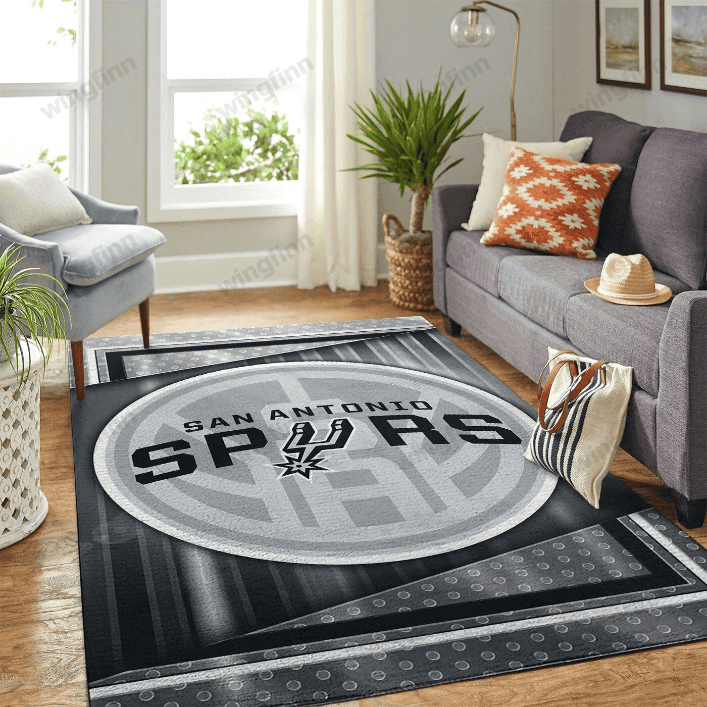 San Antonio Spurs Team Logo Rectangle Area Rug – Full Print Carpet For Living Room & Bedroom Home Decor