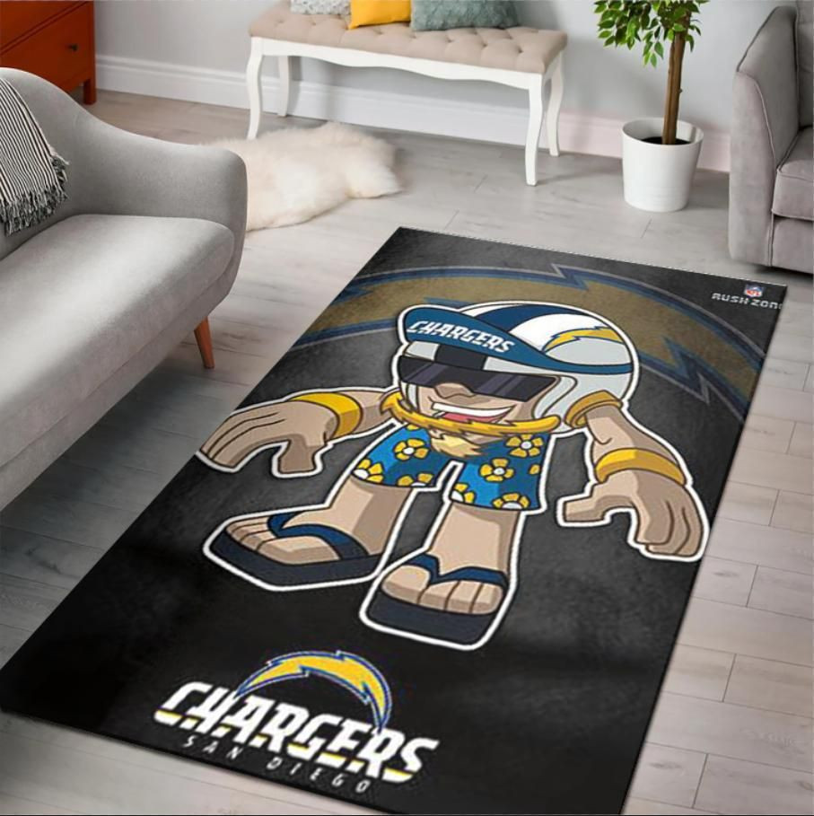 San Diego Chargers Bolt Rush Zone Character Rectangle Area Rug – Full Print Carpet For Living Room & Bedroom Home Decor