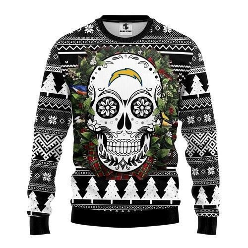 San Diego Chargers Skull Flower Ugly Christmas Sweater,