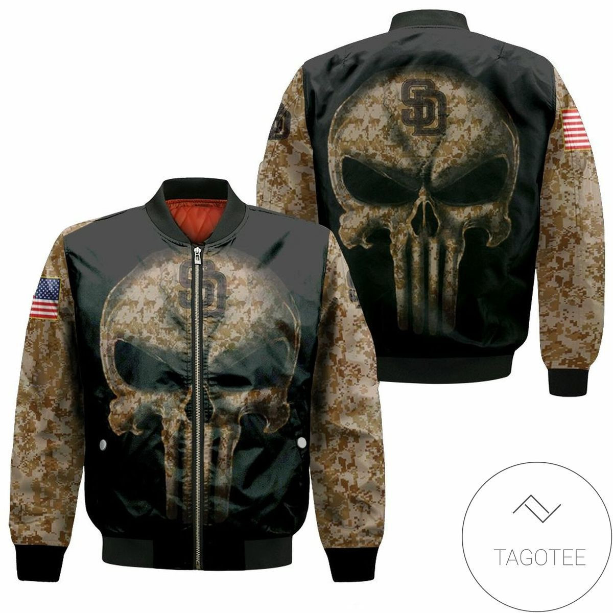 San Diego Padres Camouflage Skull Bomber Jacket | MLB Team Jacket for Men & Women | Baseball Fan Gift
