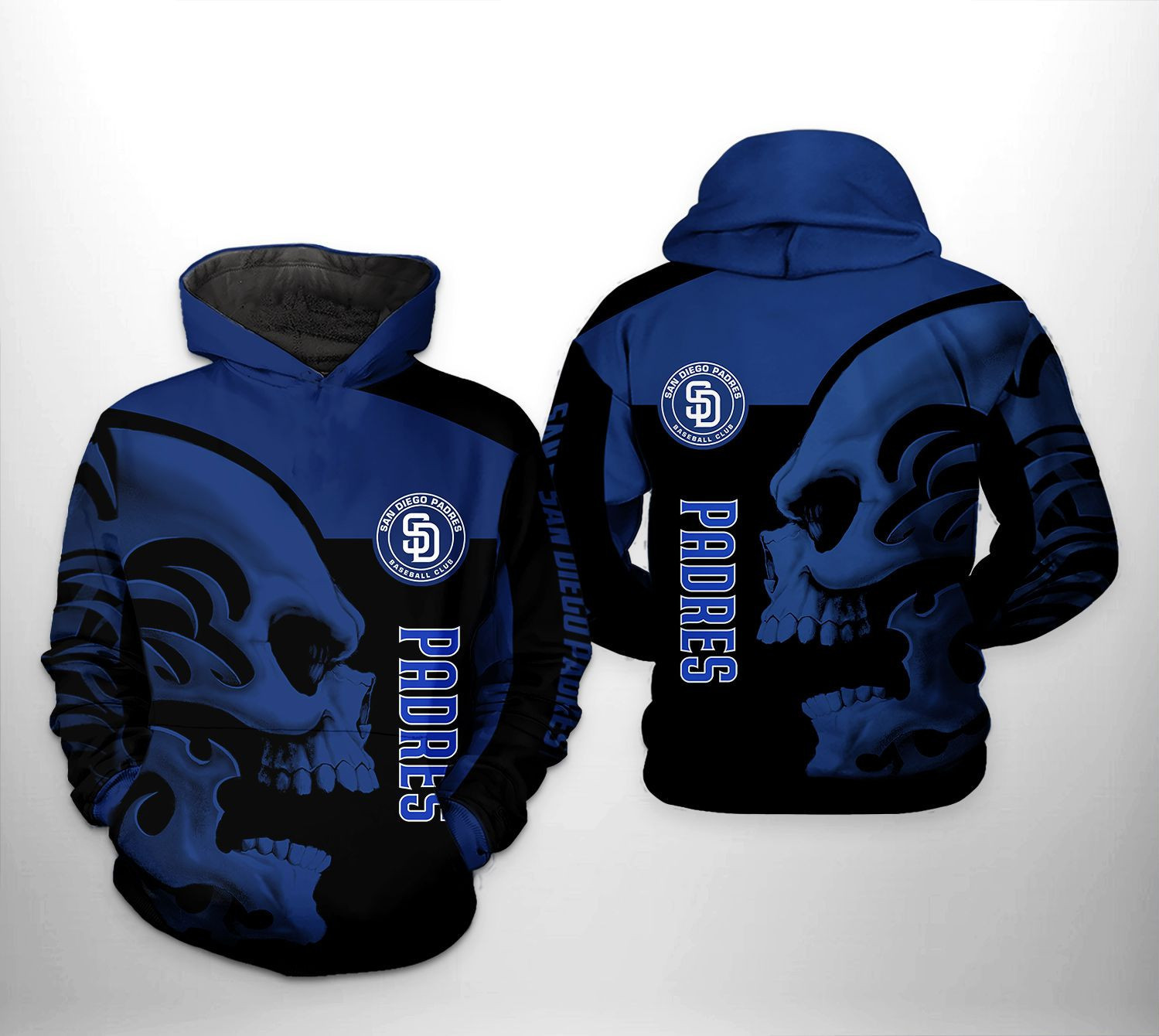 San Diego Padres MLB Skull 3D All Over Print Hoodie & Zip Hoodie