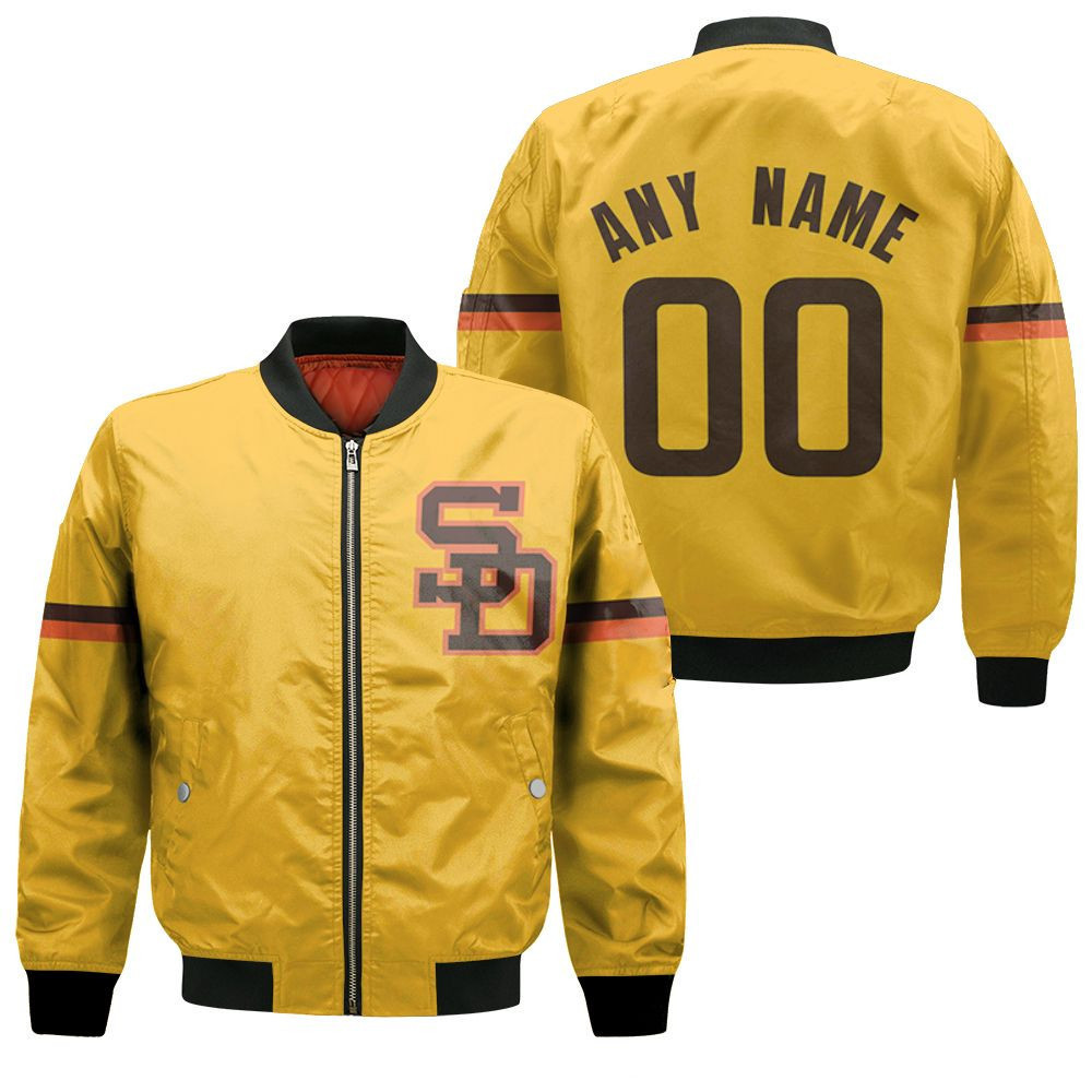 San Diego Padres Personalized Name Number Golden Bomber Jacket | MLB Team Jacket for Men & Women | Baseball Fan Gift