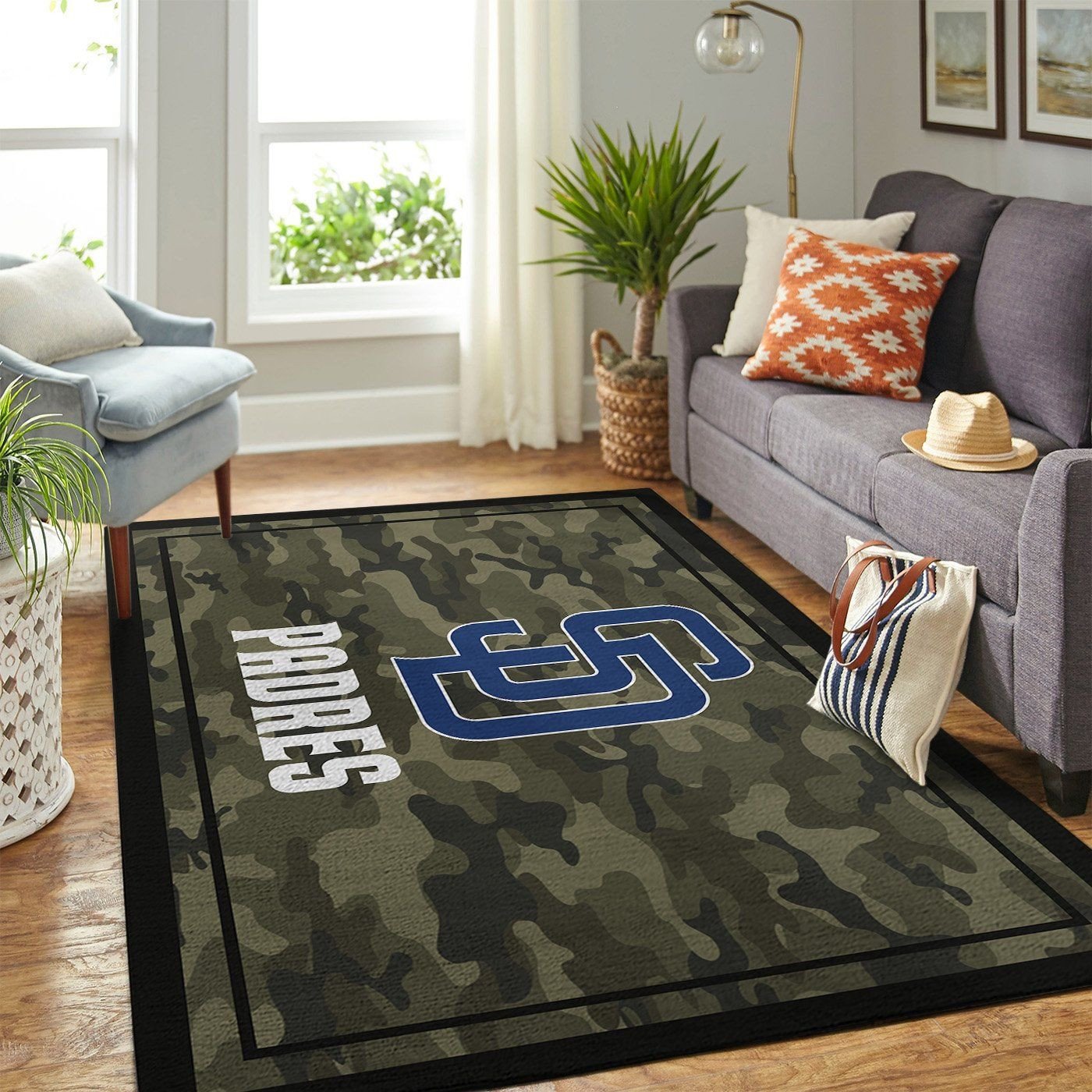 San Diego Padres Team Logo Camo Rectangle Area Rug – Full Print Carpet For Living Room & Bedroom Home Decor