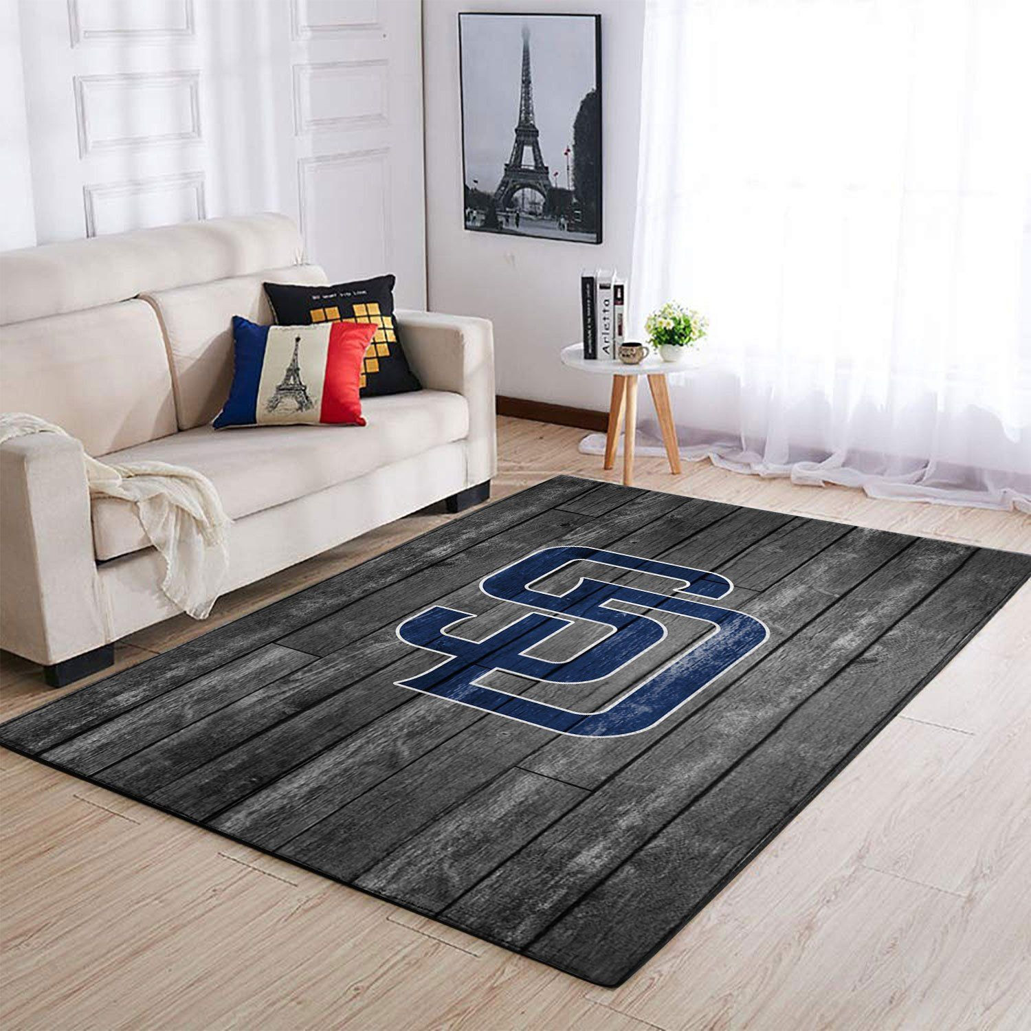 San Diego Padres Team Logo Grey Wooden Rectangle Area Rug – Full Print Carpet For Living Room & Bedroom Home Decor