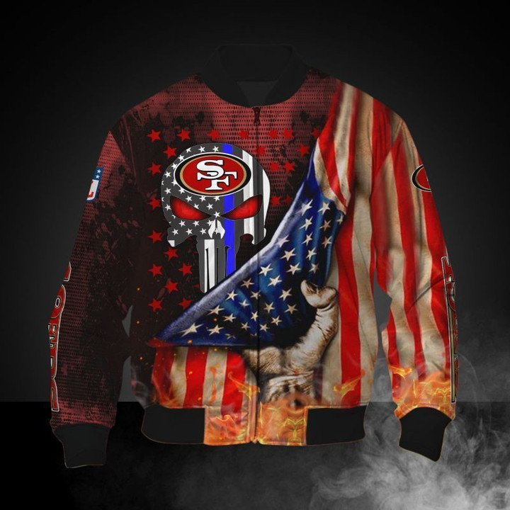 San Francisco 49ERS American Flag Bomber Jacket | NFL Team Jacket for Men & Women | Football Fan Gift