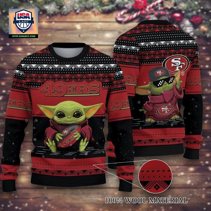 San Francisco 49Ers Baby Yoda Merry Christmas Knitted Ugly Sweater