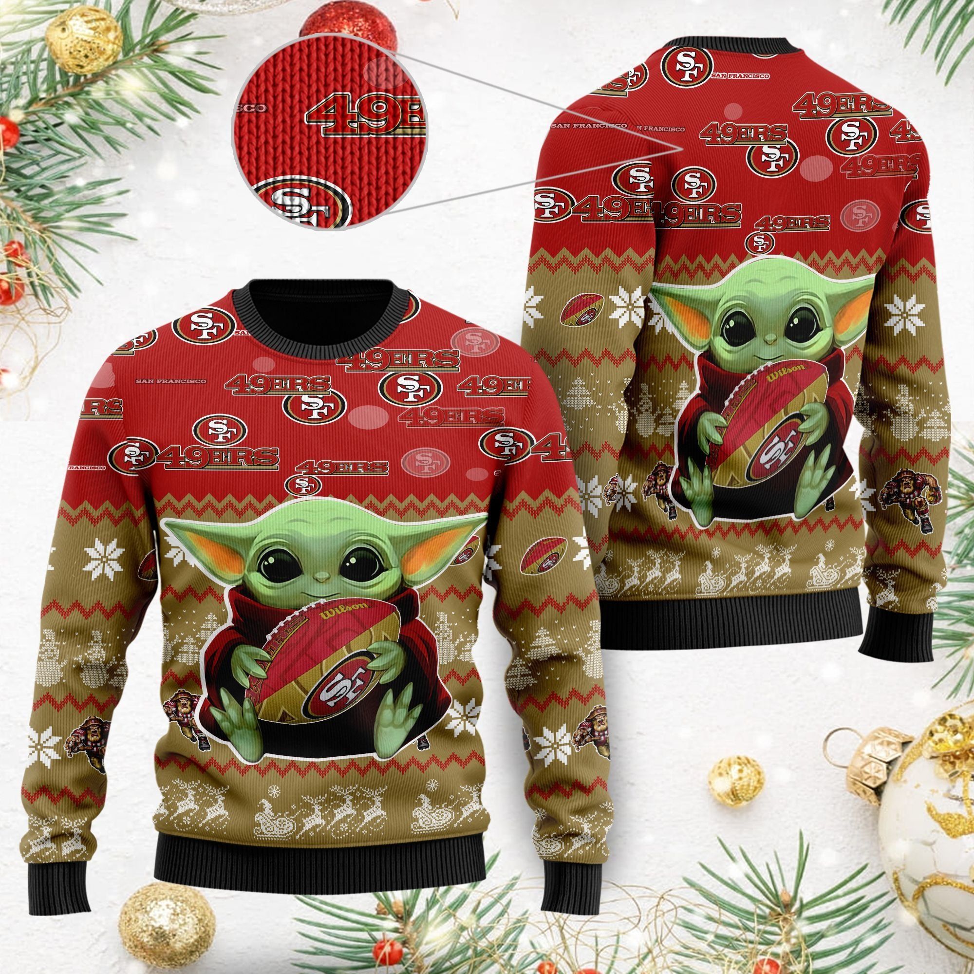 San Francisco 49ers Baby Yoda Ugly Christmas Sweater For American Football Fans