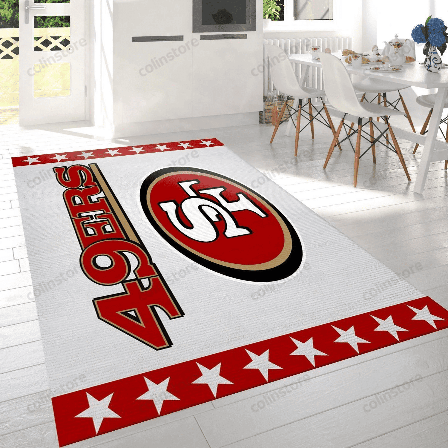 San Francisco 49ers Banner Logo Rectangle Area Rug – Full Print Carpet For Living Room & Bedroom Home Decor