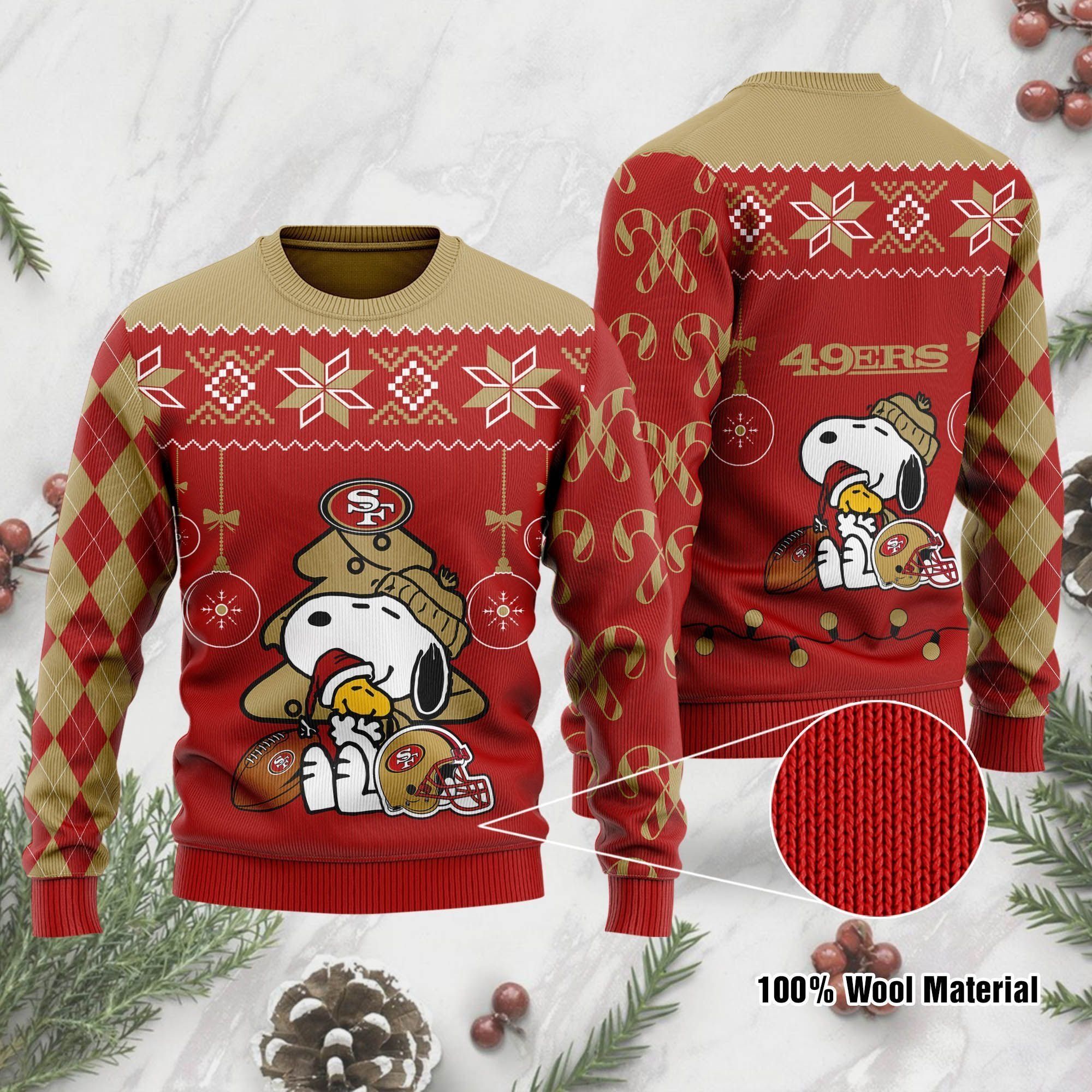 San Francisco 49ers Funny Charlie Brown Peanuts Snoopy Ugly Christmas Sweater Holiday Party Men Women Plus Size