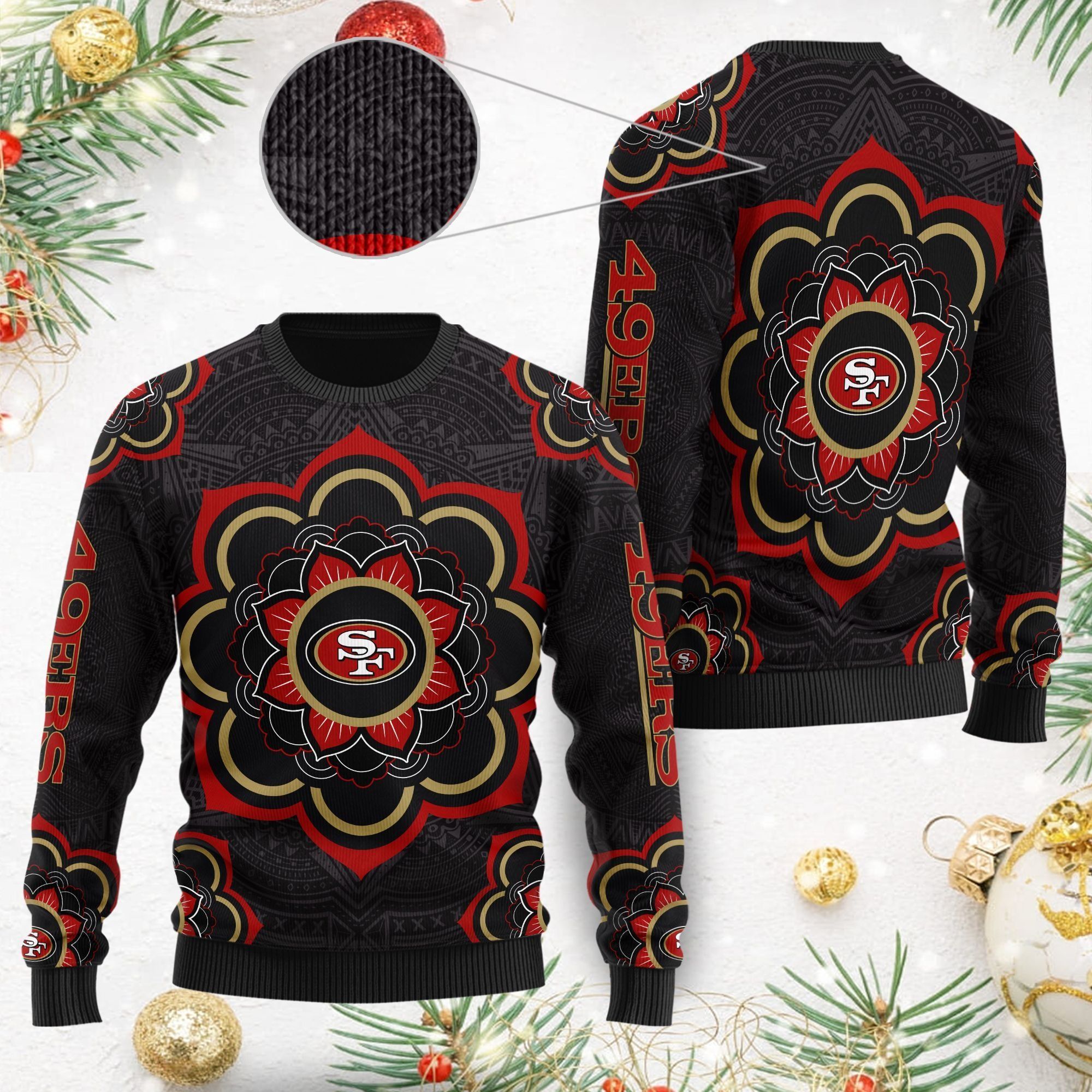 San Francisco 49ers Mandala Logo Ugly Christmas Sweater NFL Football Fans On Xmas