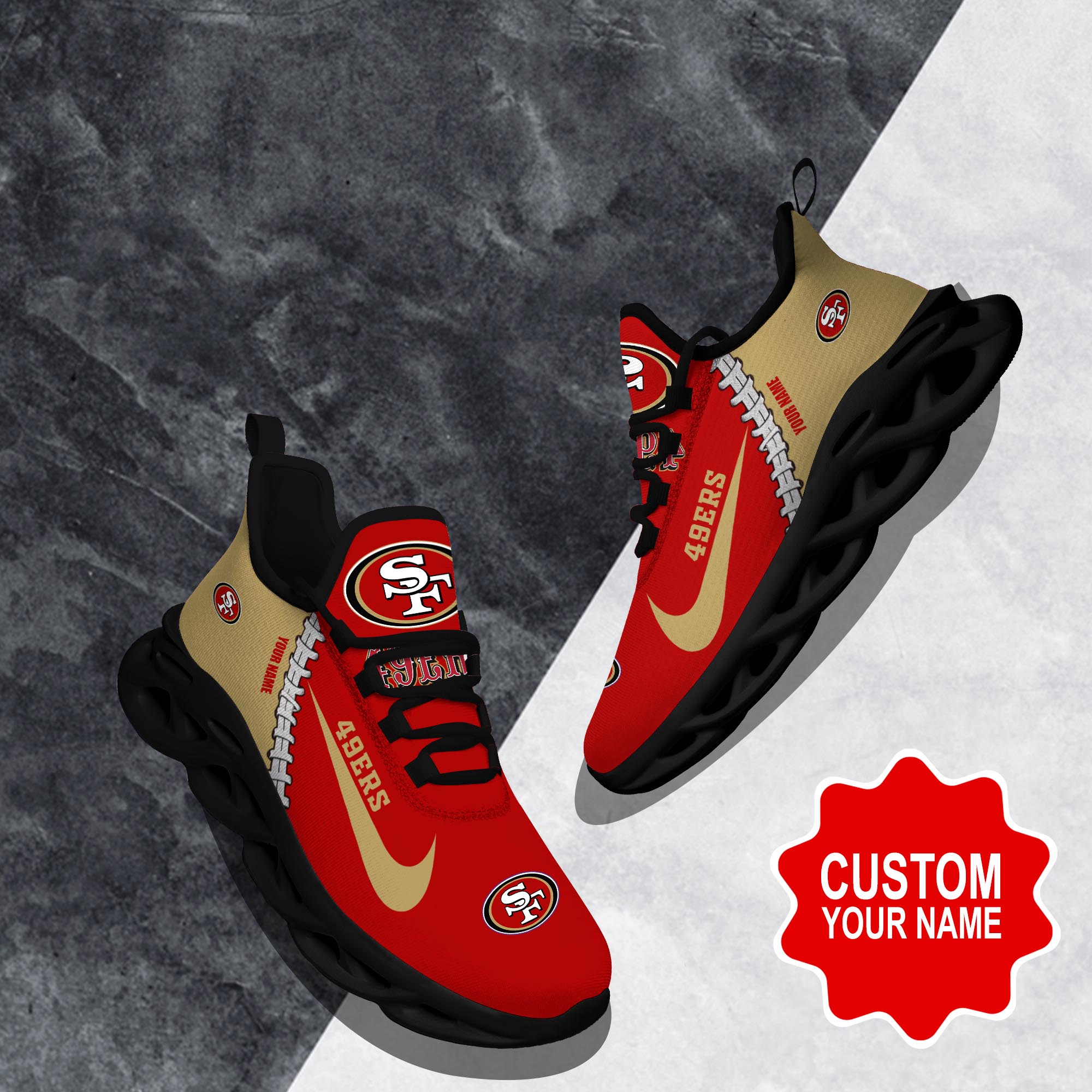 San Francisco 49ers Max Soul Shoes Sneakers for Men And Women – NFL Football Fan Shoes, Team Sneakers