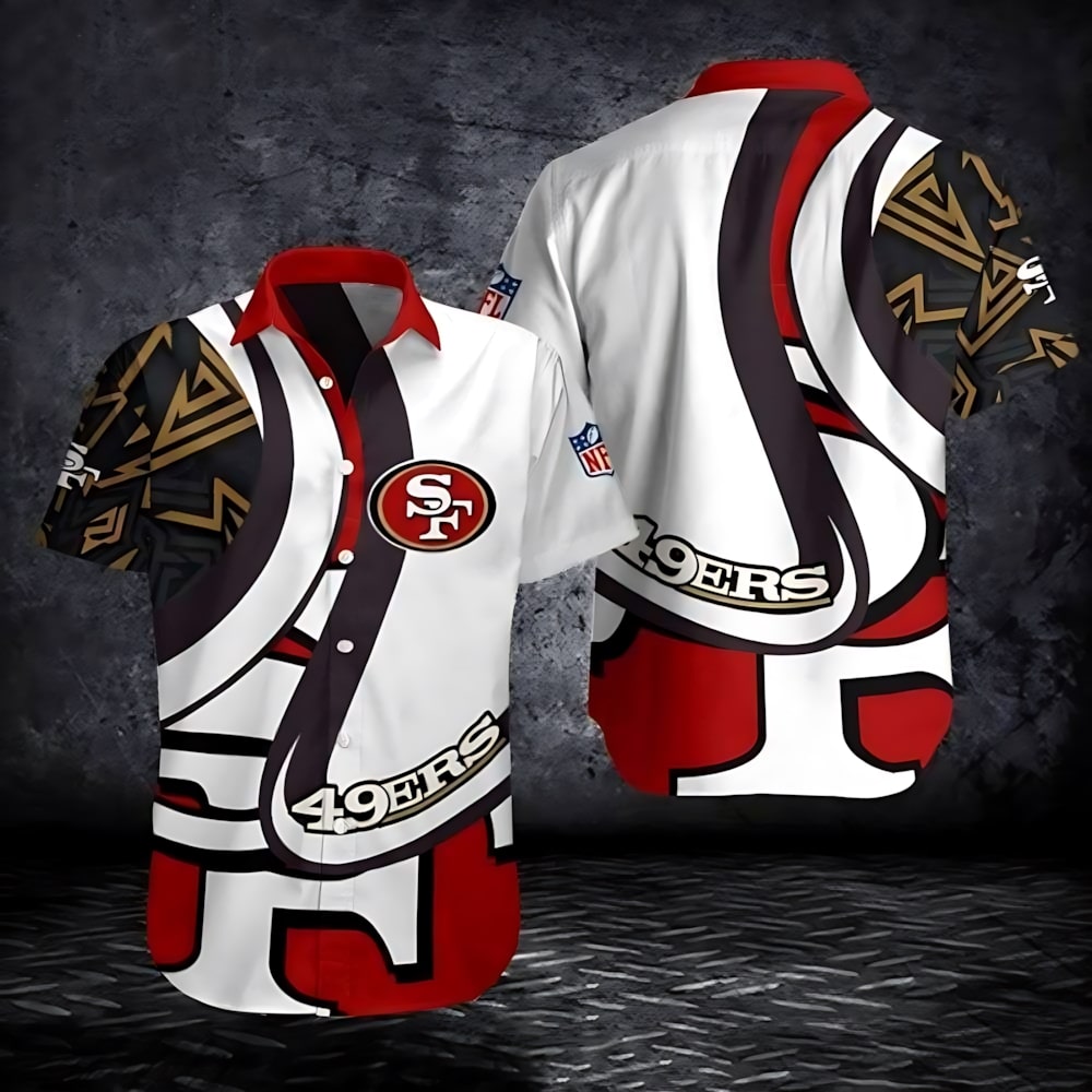San Francisco 49ers Monochrome Tribal White Red Aloha Hawaiian Shirt for Men & Women