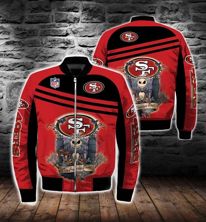 San Francisco 49ERS Monster Skeleton Red Bomber Jacket | NFL Team Jacket for Men & Women | Football Fan Gift