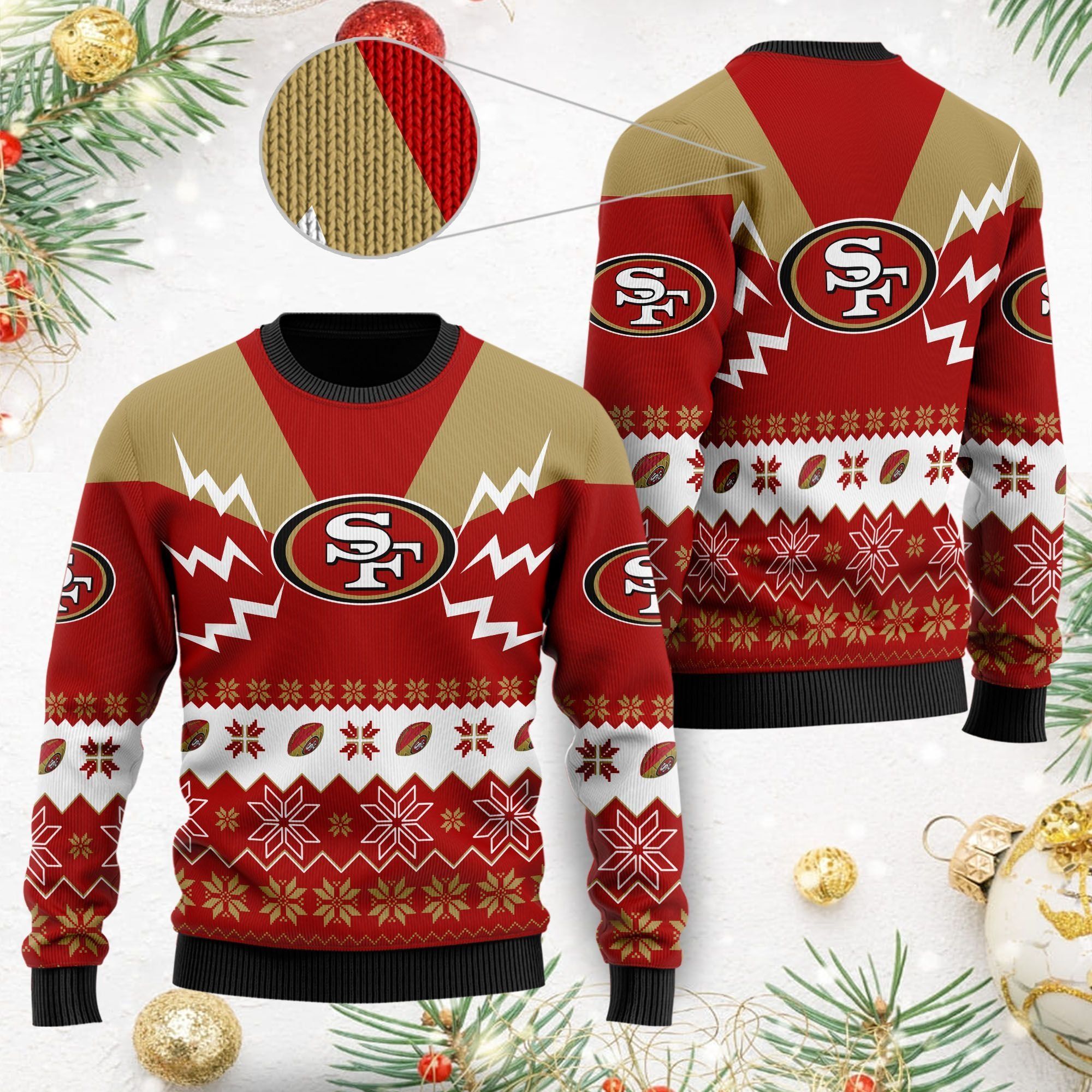 San Francisco 49ers NFL Football Team Logo Symbol 3D Ugly Christmas Sweater