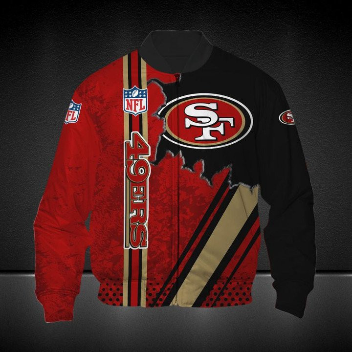 San Francisco 49ERS Red Black Logo In Heart Bomber Jacket | NFL Team Jacket for Men & Women | Football Fan Gift