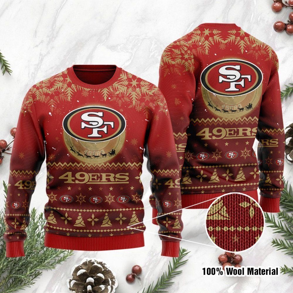 San Francisco 49ers Santa Claus In The Moon Ugly Christmas Sweater Holiday Party For Men Women