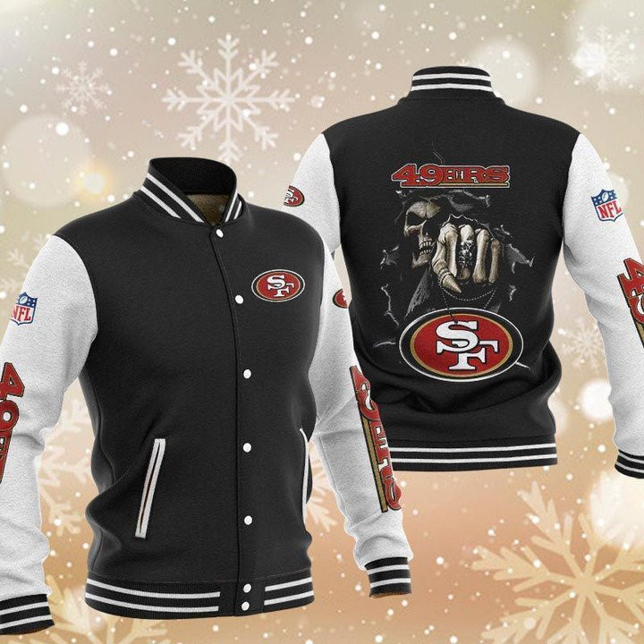 San Francisco 49ers Skull Boxing Black Varsity Baseball Jacket for Men & Women | NFL Team Fan Gift