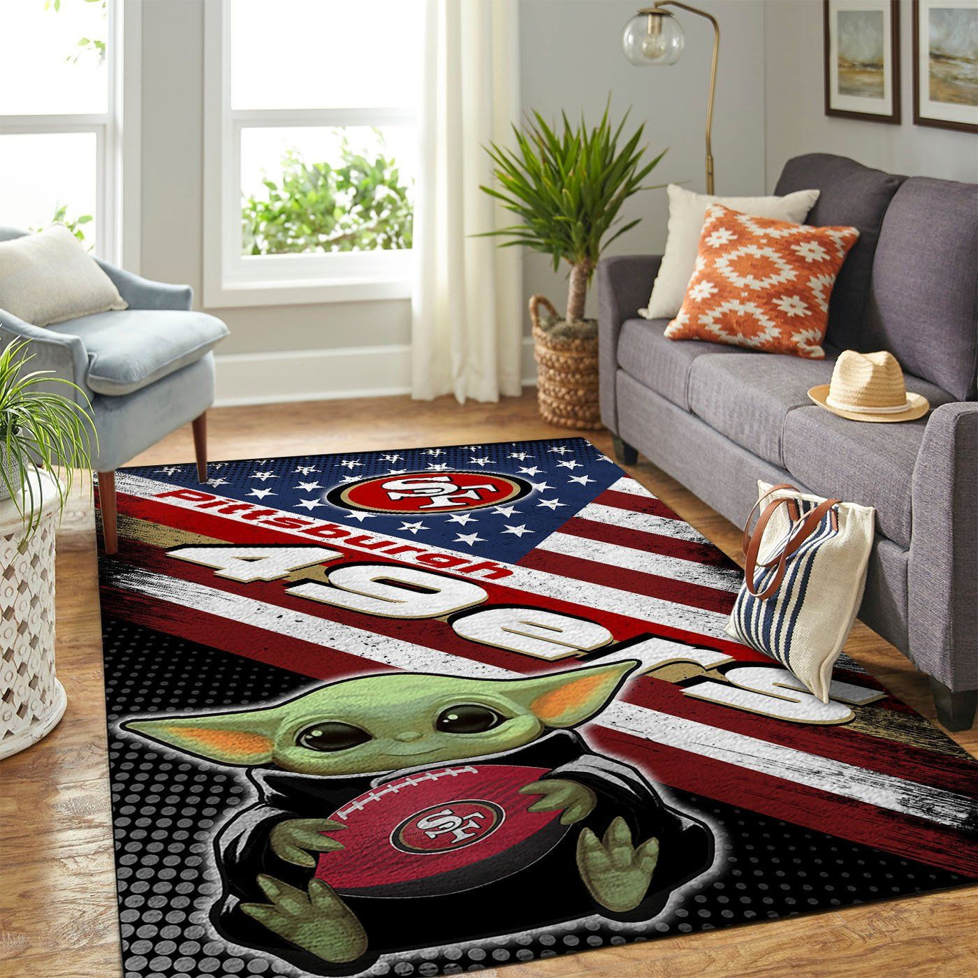San Francisco 49ers Team Logo Baby Yoda Us Rectangle Area Rug – Full Print Carpet For Living Room & Bedroom Home Decor