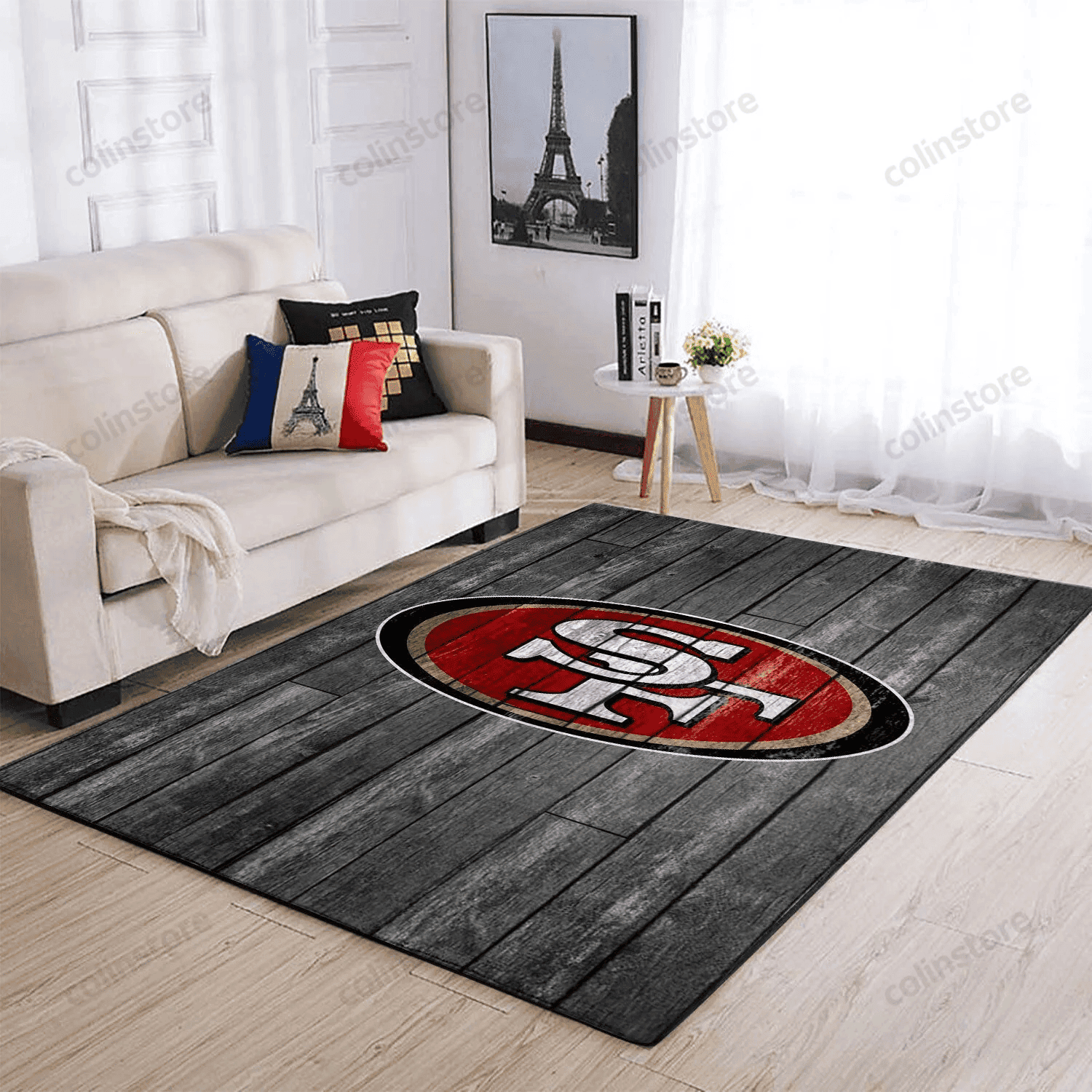 San Francisco 49ers Team Logo Grey Rectangle Area Rug – Full Print Carpet For Living Room & Bedroom Home Decor