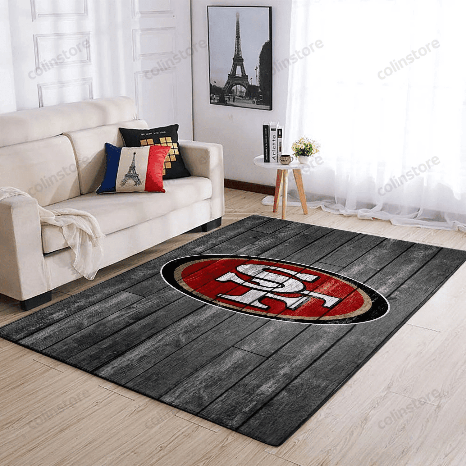 San Francisco 49ers Team Logo Grey Rectangle Area Rug – Full Print Carpet For Living Room & Bedroom Home Decor