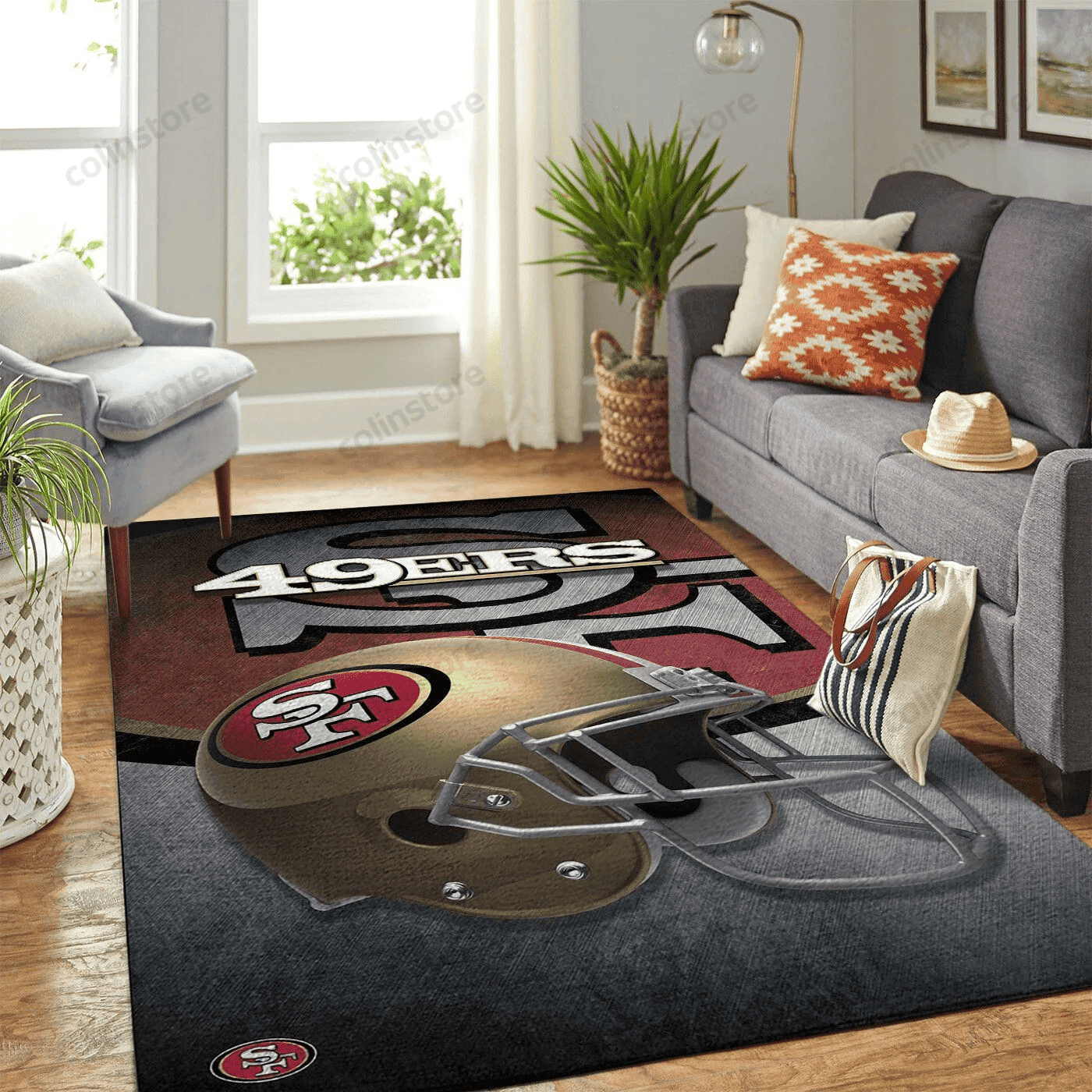 San Francisco 49ers Team Logo Helmet Rectangle Area Rug – Full Print Carpet For Living Room & Bedroom Home Decor