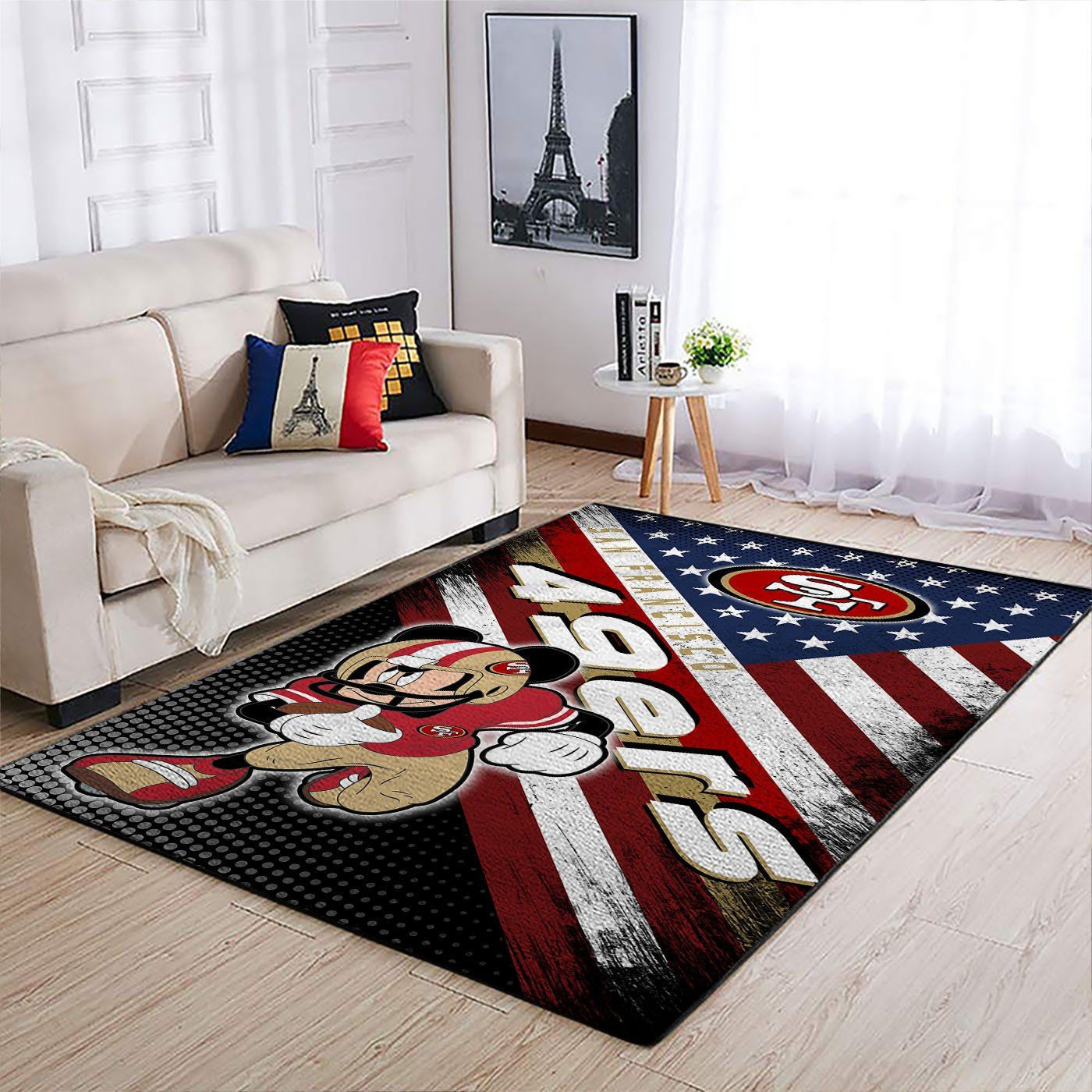 San Francisco 49ers Team Logo Mickey Us Rectangle Area Rug – Full Print Carpet For Living Room & Bedroom Home Decor
