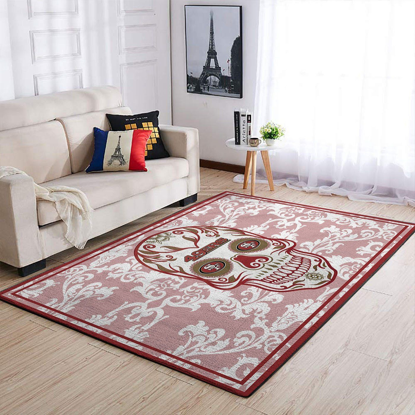 San Francisco 49ers Team Logo Skull Flower Rectangle Area Rug – Full Print Carpet For Living Room & Bedroom Home Decor