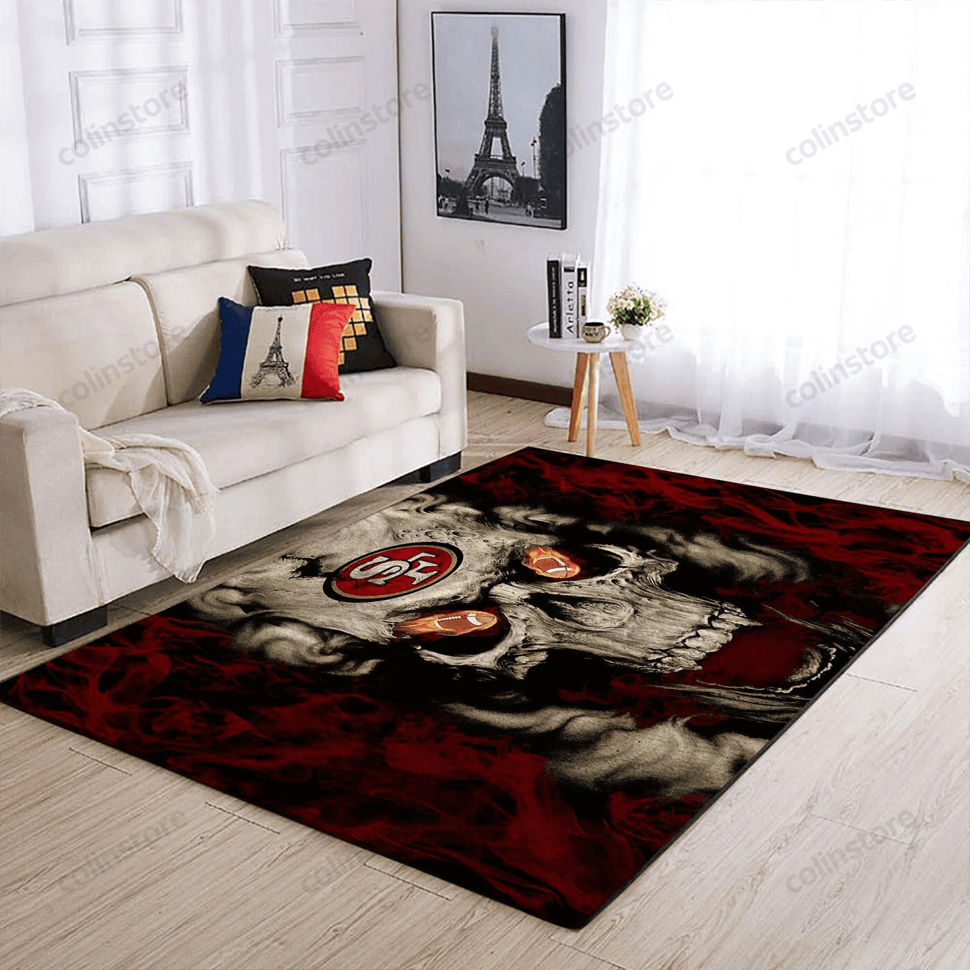 San Francisco 49ers Team Logo Skull Rectangle Area Rug – Full Print Carpet For Living Room & Bedroom Home Decor