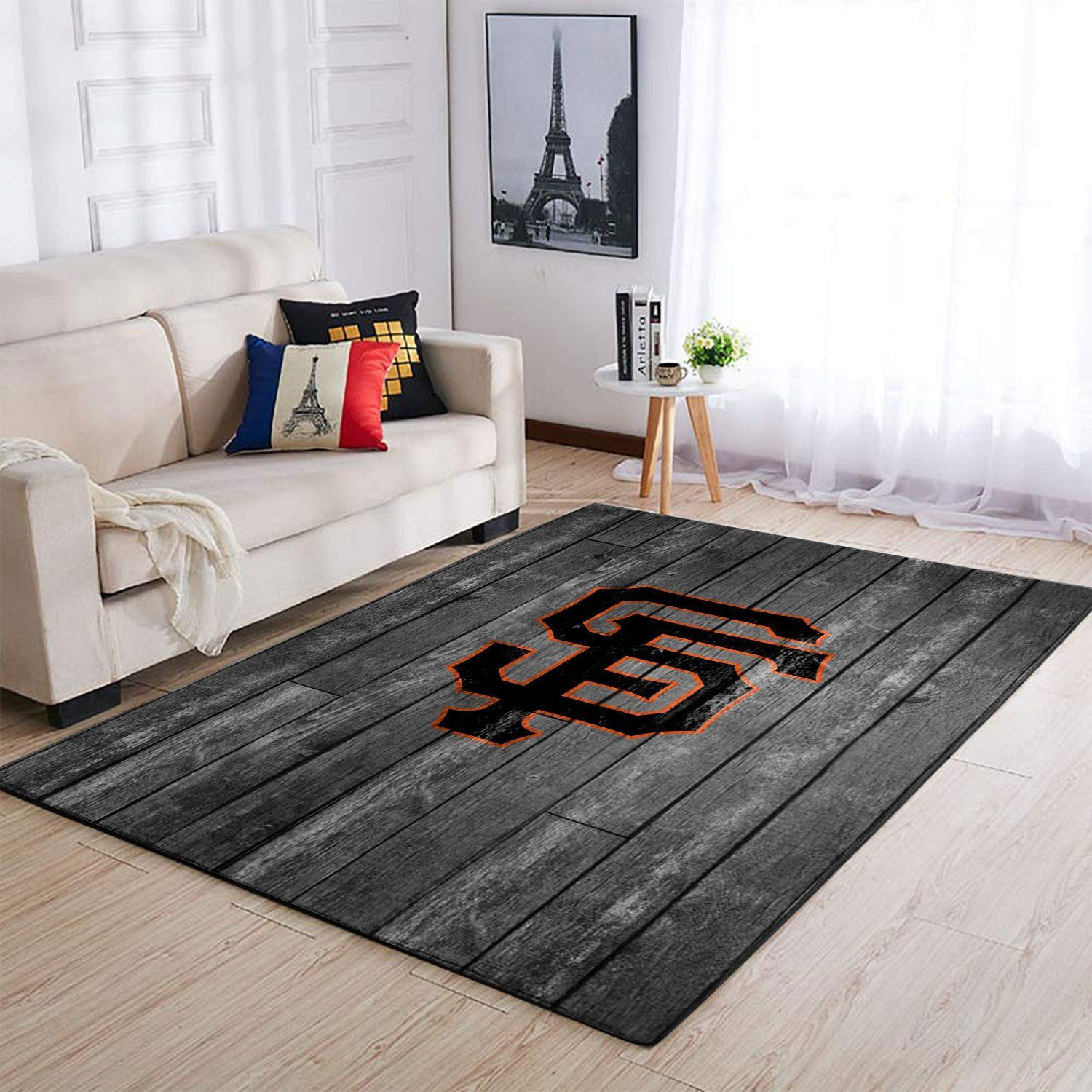San Francisco Giants Team Logo Grey Wooden Rectangle Area Rug – Full Print Carpet For Living Room & Bedroom Home Decor