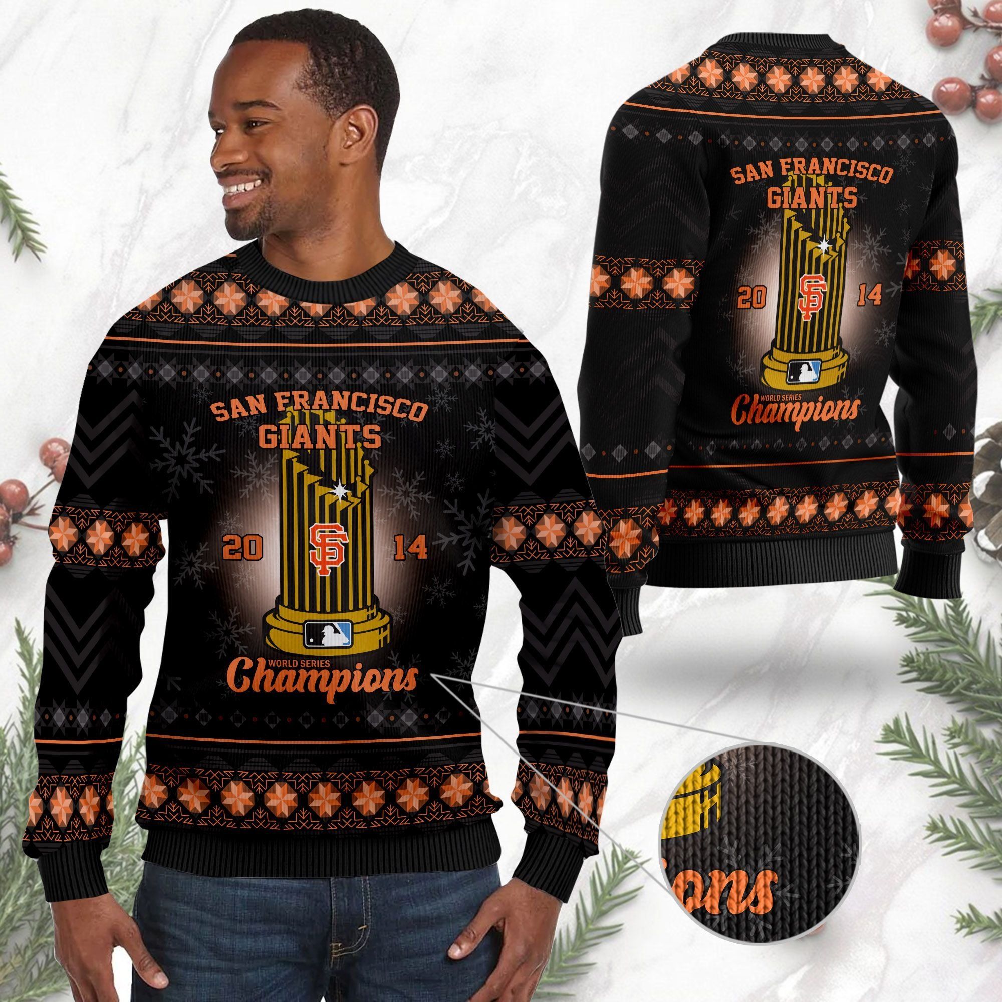 San Francisco Giants World Series Champions MLB Cup Ugly Christmas Sweater Party
