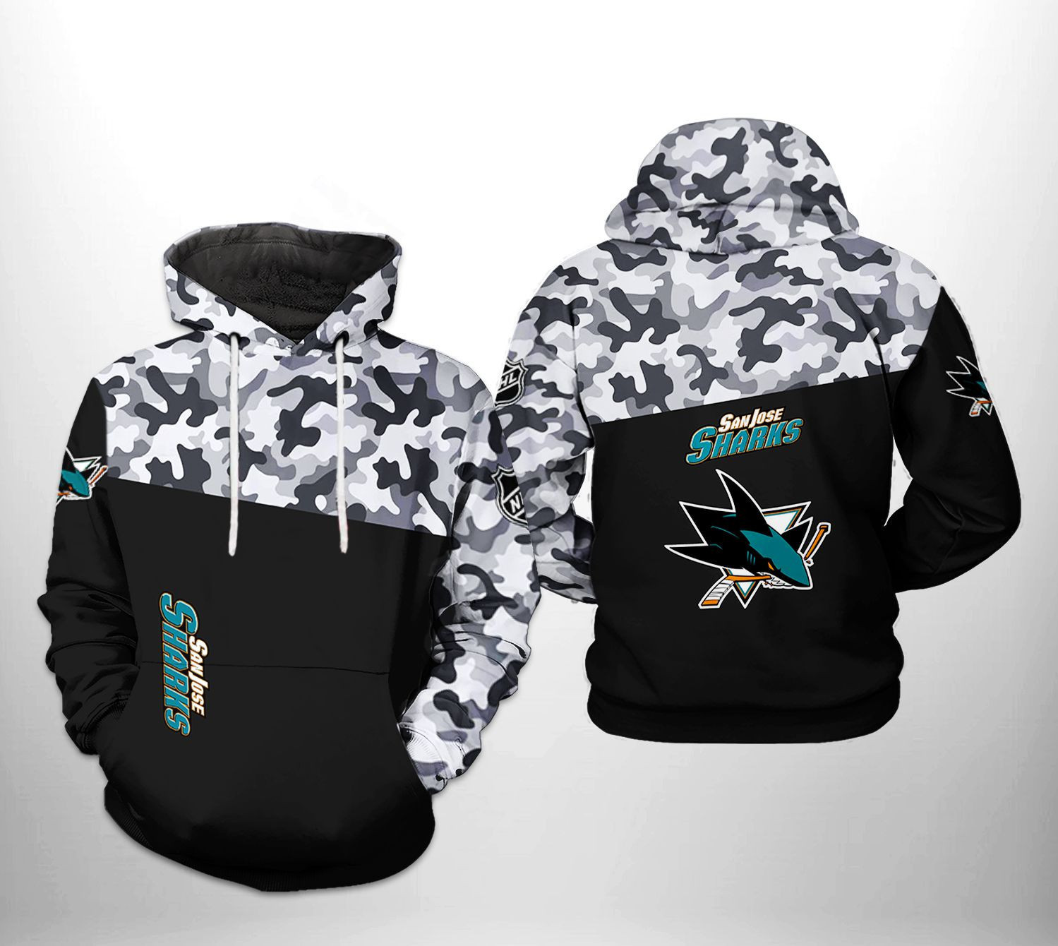 San Jose Sharks NHL Camo Veteran 3D All Over Print Hoodie & Zip Hoodie