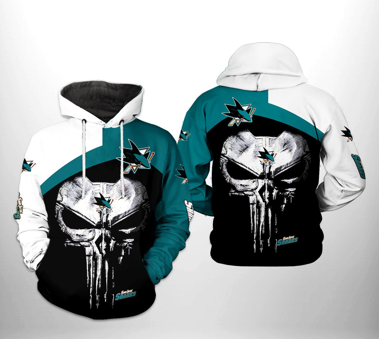 San Jose Sharks NHL Skull Punisher 3D All Over Print Hoodie & Zip Hoodie