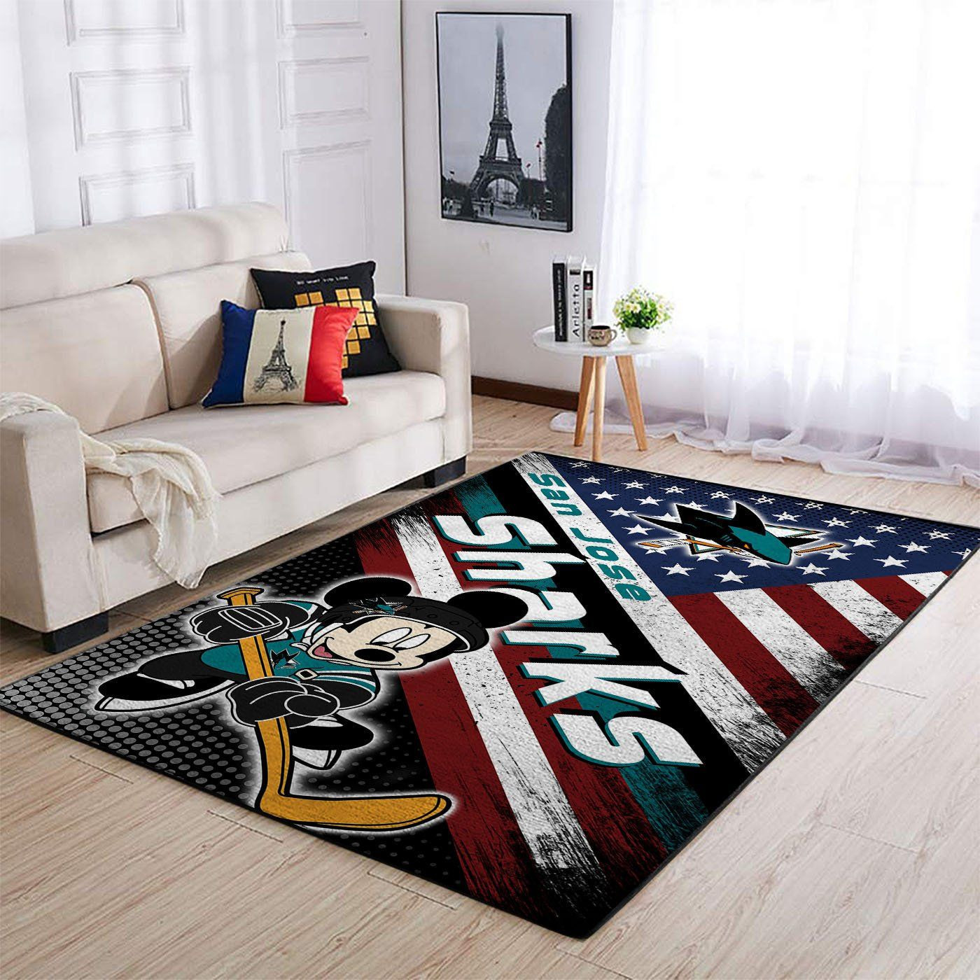 San Jose Sharks Team Logo Mickey Us Rectangle Area Rug – Full Print Carpet For Living Room & Bedroom Home Decor