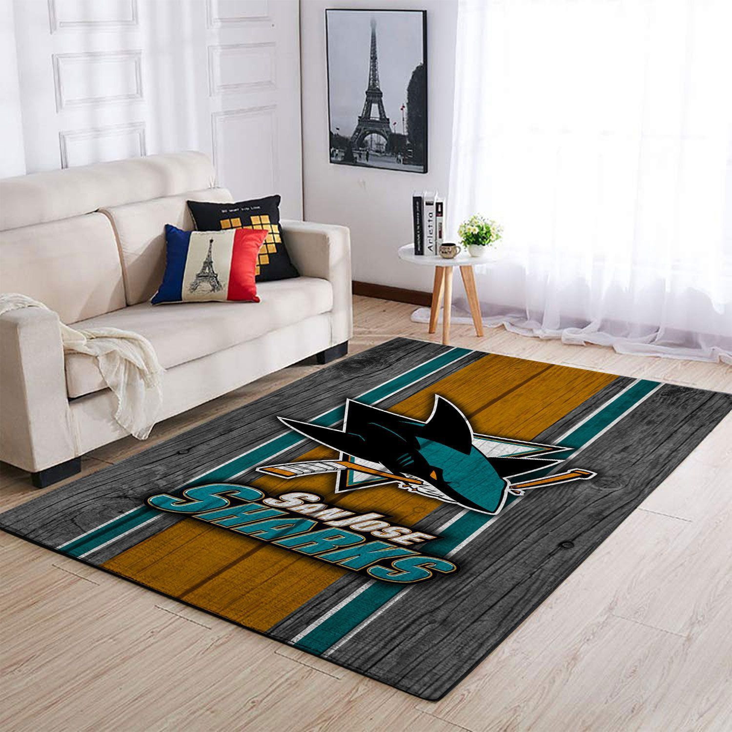 San Jose Sharks Team Logo Rectangle Area Rug – Full Print Carpet For Living Room & Bedroom Home Decor