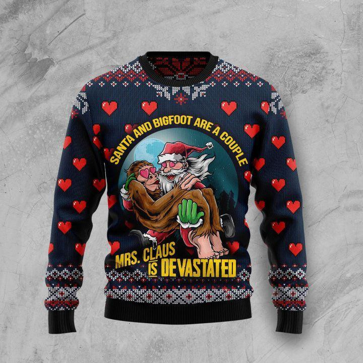 Santa And Bigfoot Are A Couple Ugly Christmas Sweater, Perfect Holiday Gift