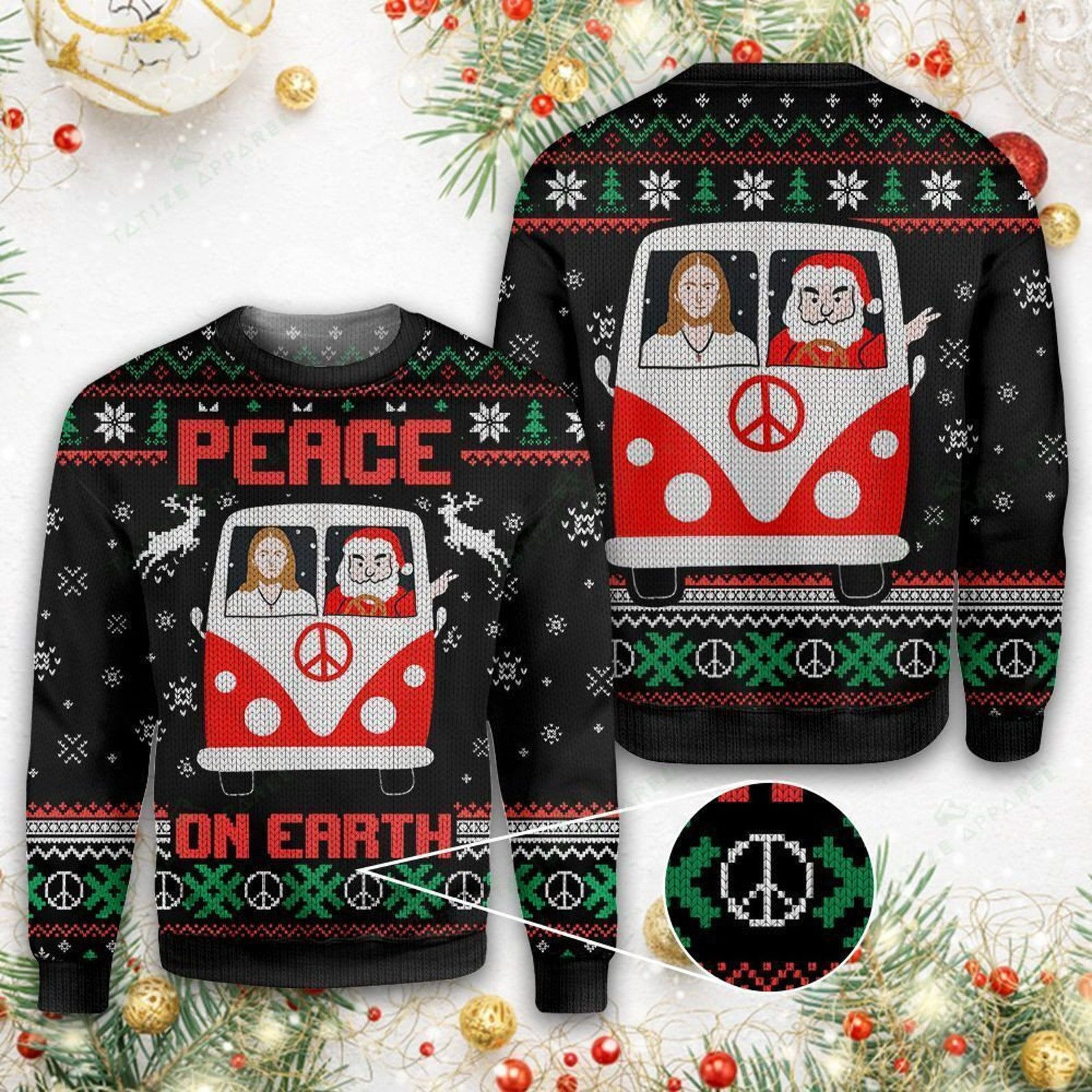 Santa And Jesus Christmas Peace On Earth For Unisex Ugly Christmas Sweater