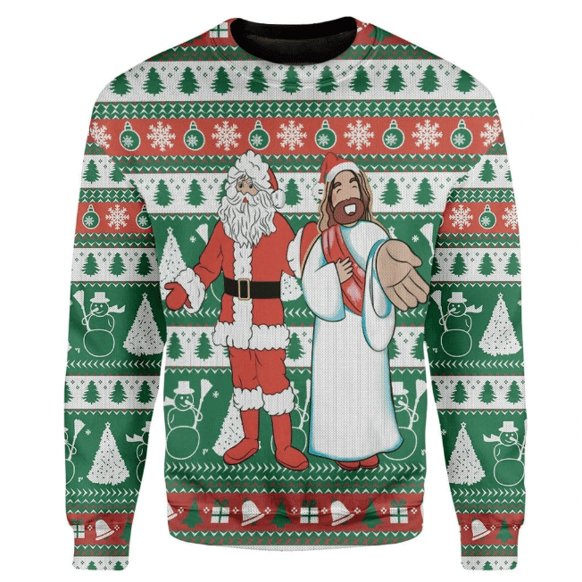 Santa And Jesus  Ugly Christmas Sweater, Perfect Holiday Gift