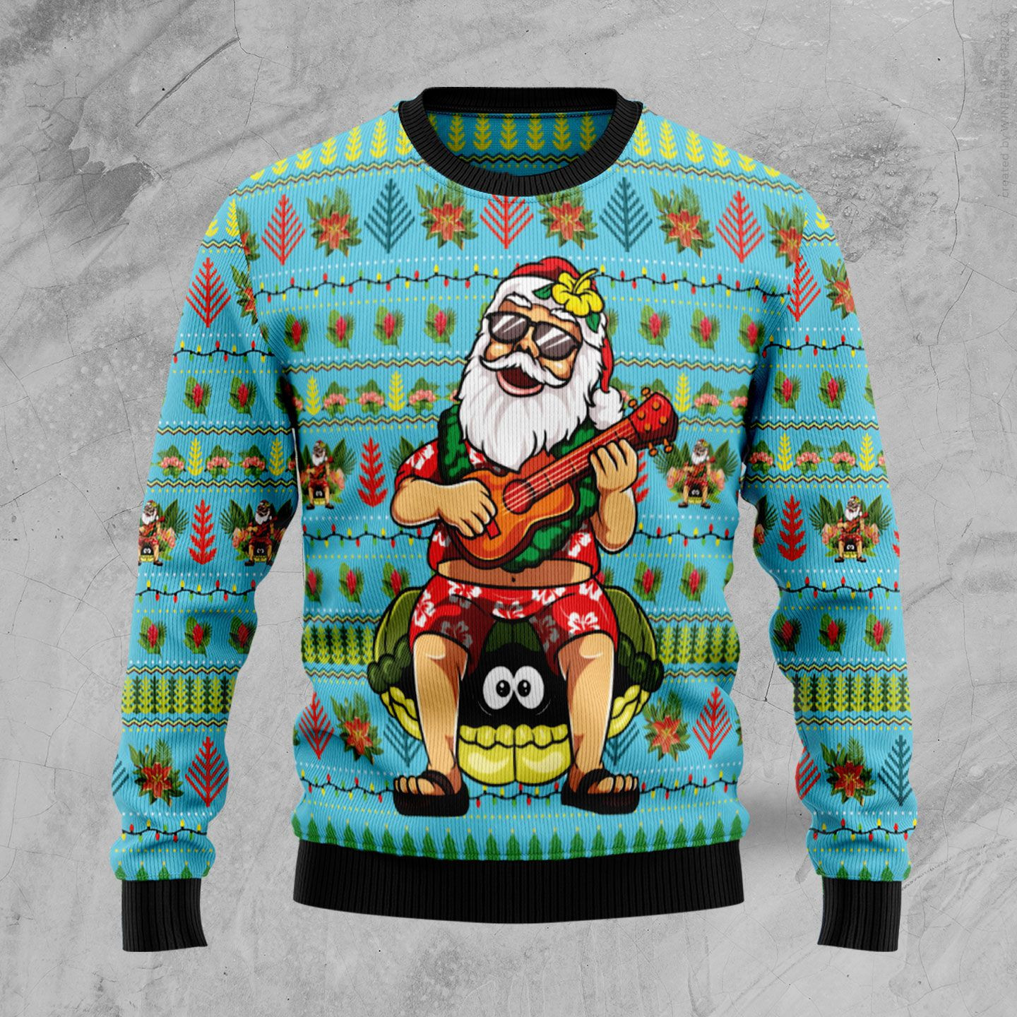 Santa and Ukulele Christmas Ugly Christmas Sweater, Perfect Holiday Gift