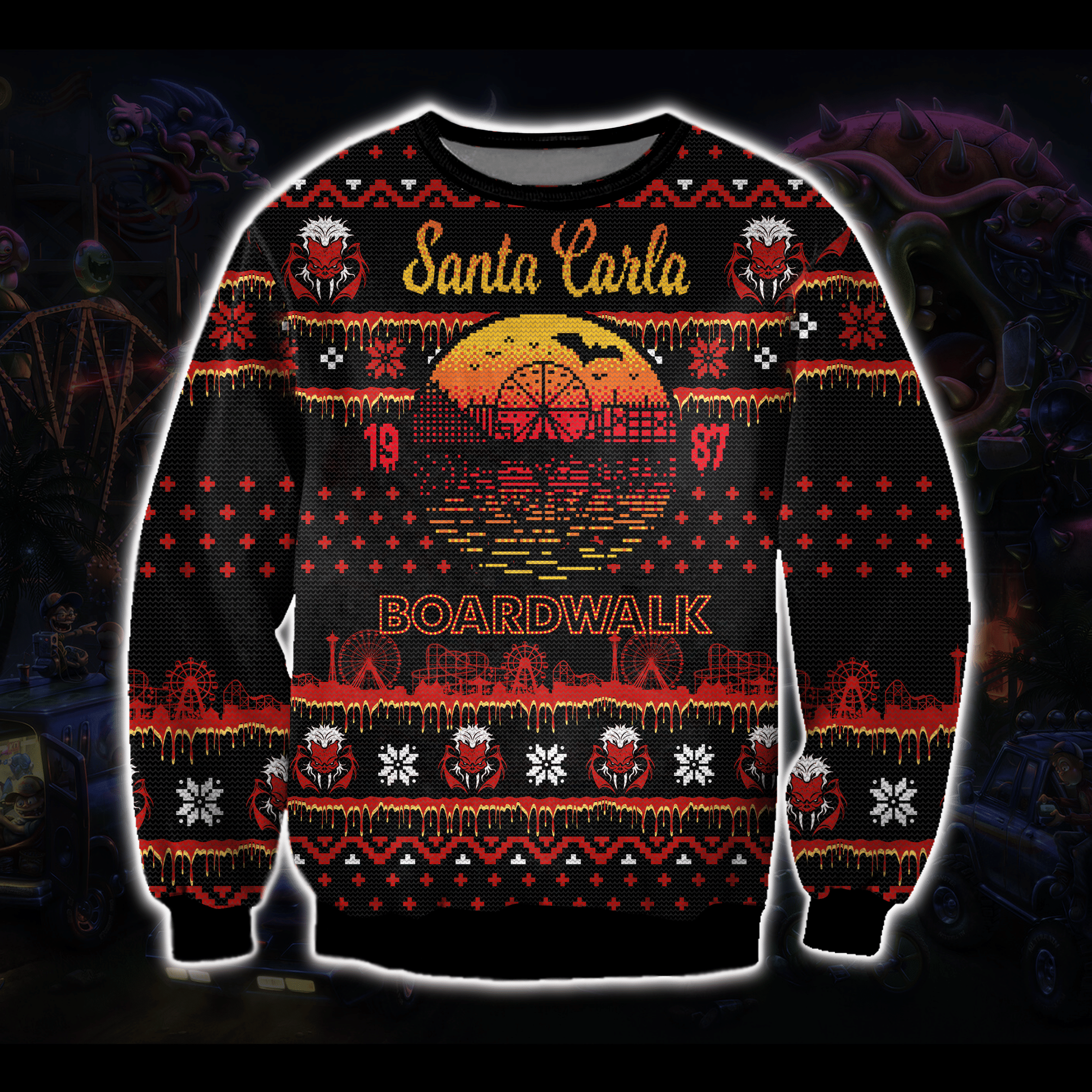 Santa Carla Boardwalk 3D Print Ugly Christmas Sweater