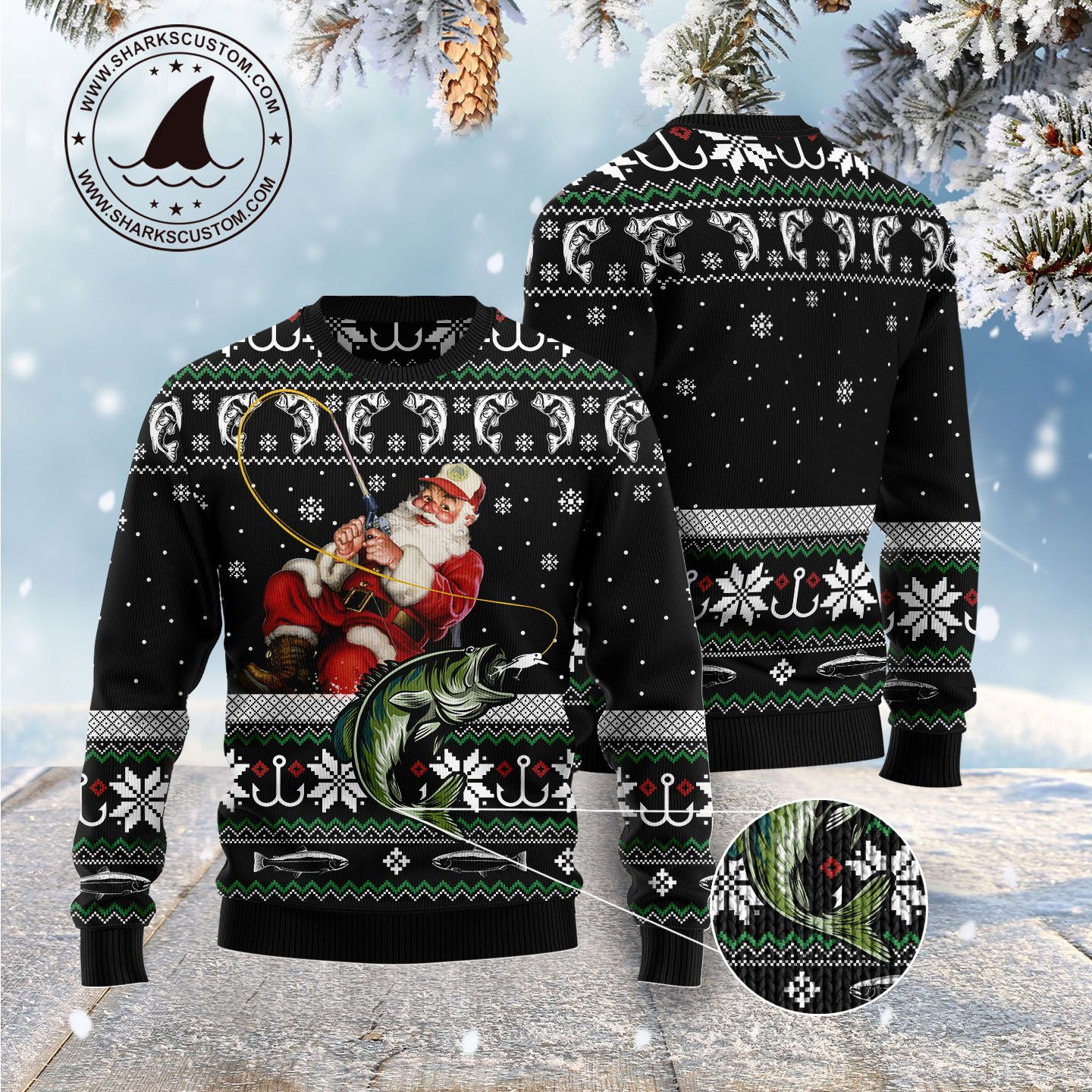Santa Claus Fishing Ugly Christmas Sweater, Perfect Holiday Gift - Image 3