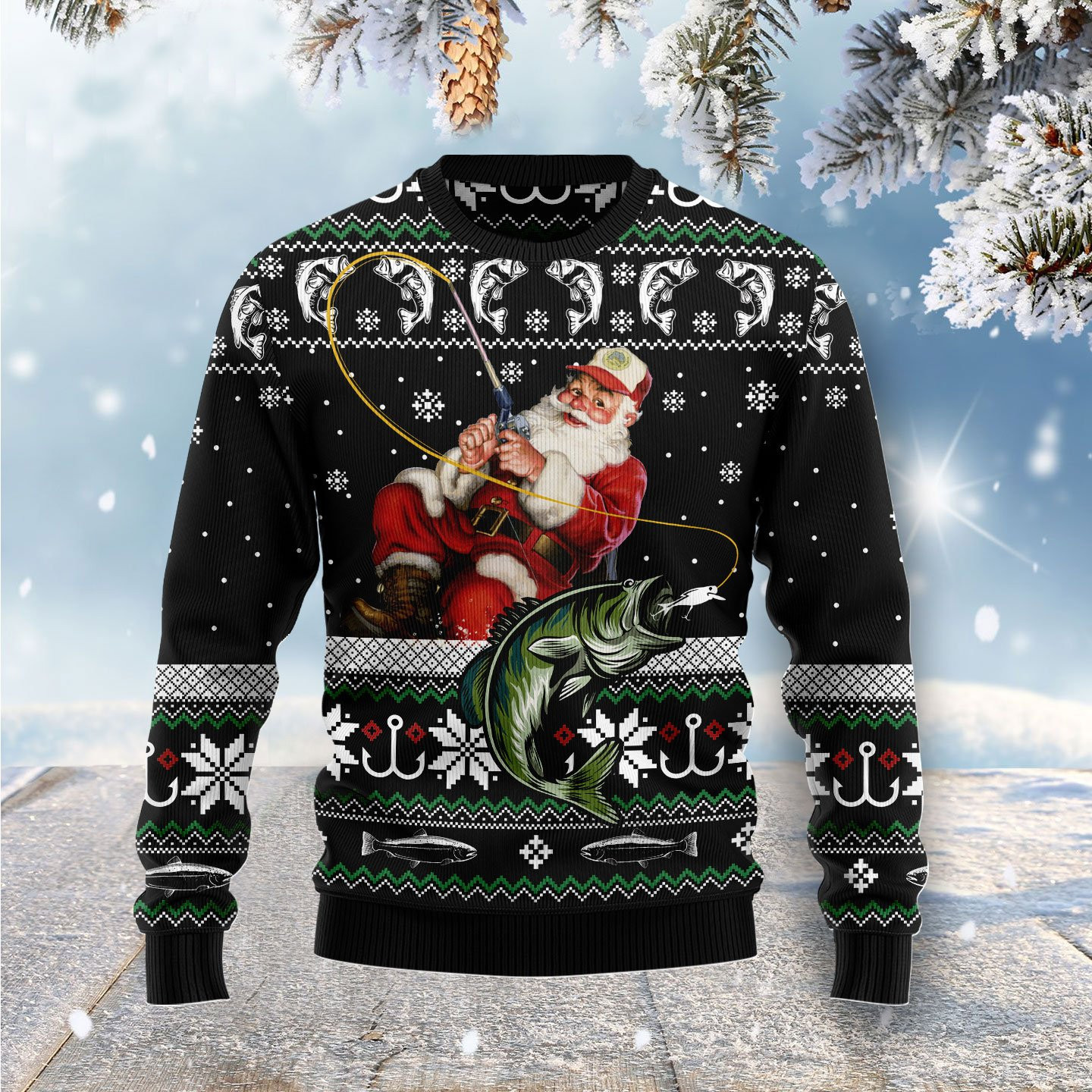 Santa Claus Fishing Ugly Christmas Sweater, Perfect Holiday Gift