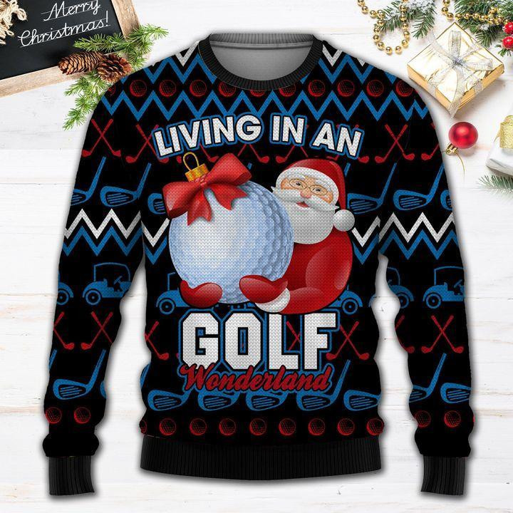 Santa Claus Golf Wonderland Ugly Christmas Sweater, Perfect Holiday Gift
