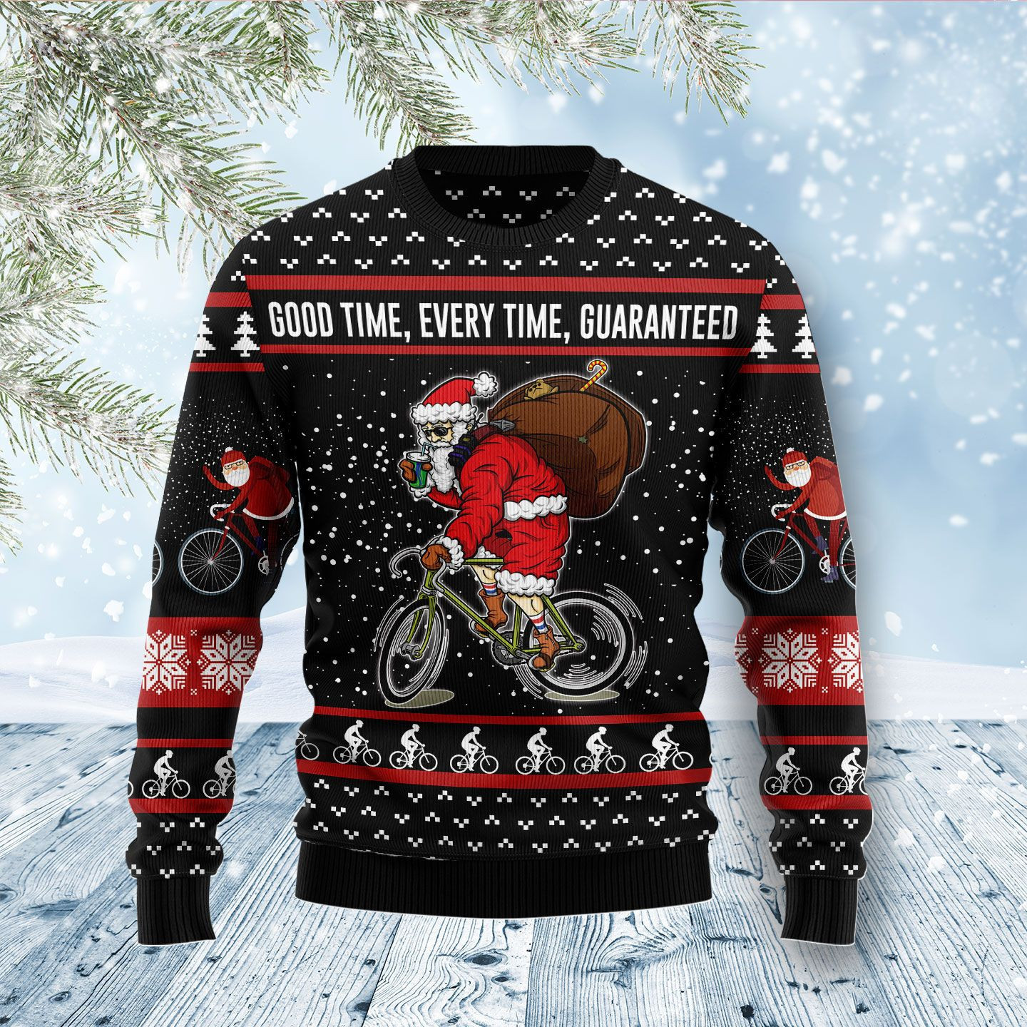 Santa Claus Love Biking Ugly Christmas Sweater, Perfect Holiday Gift