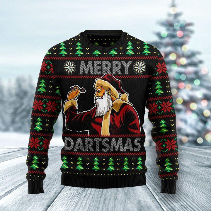 Santa Claus Merry Dartsmas Ugly Christmas Sweater, Perfect Holiday Gift