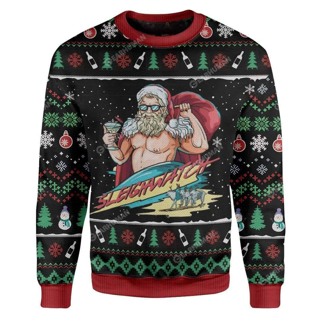 Santa Claus Muscle Sleighwatch For Unisex Ugly Christmas Sweater,