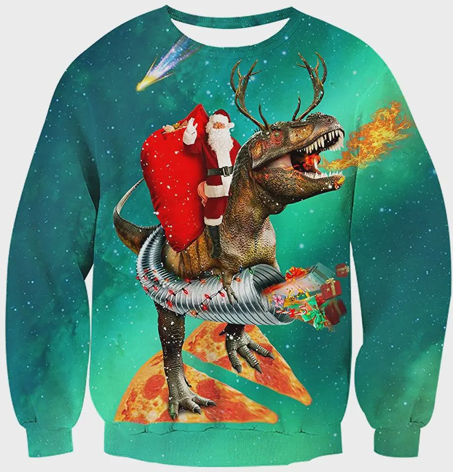 Santa Clause And Dinosaur Ugly Christmas Sweater,