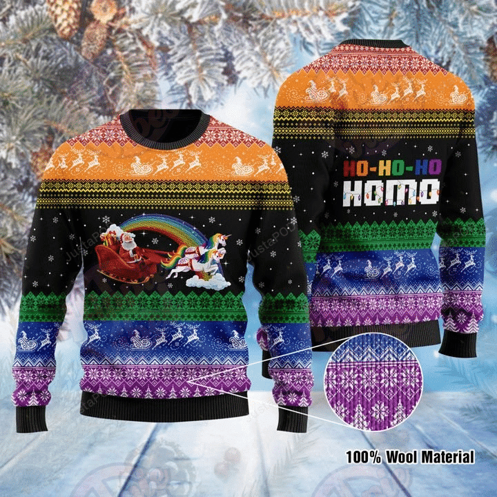 Santa Clause And Unicorns Ho-Ho-Ho Homo Ugly Christmas Sweater, Perfect Holiday Gift