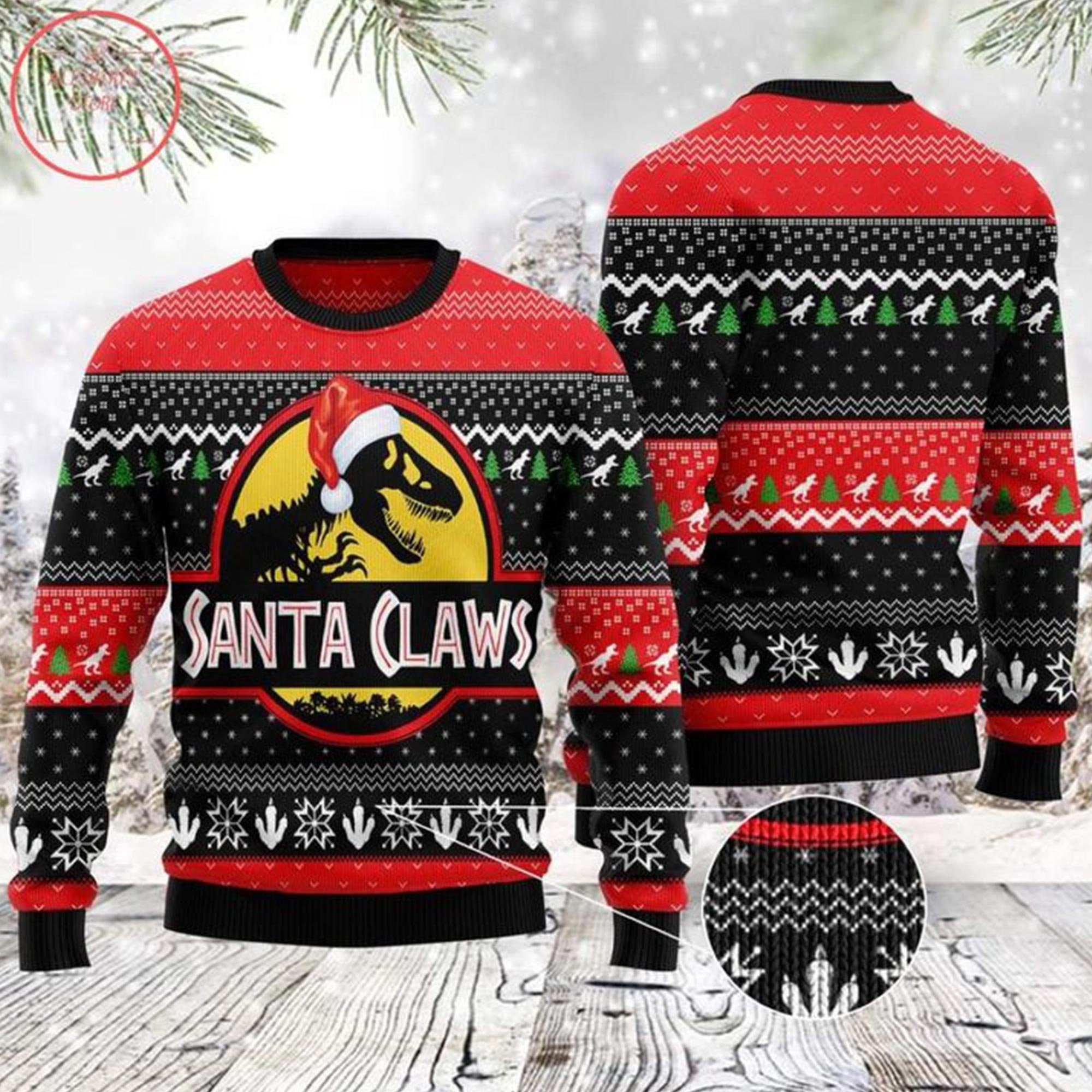 Santa Claws T-rex Dinosaur Ugly Christmas Sweater