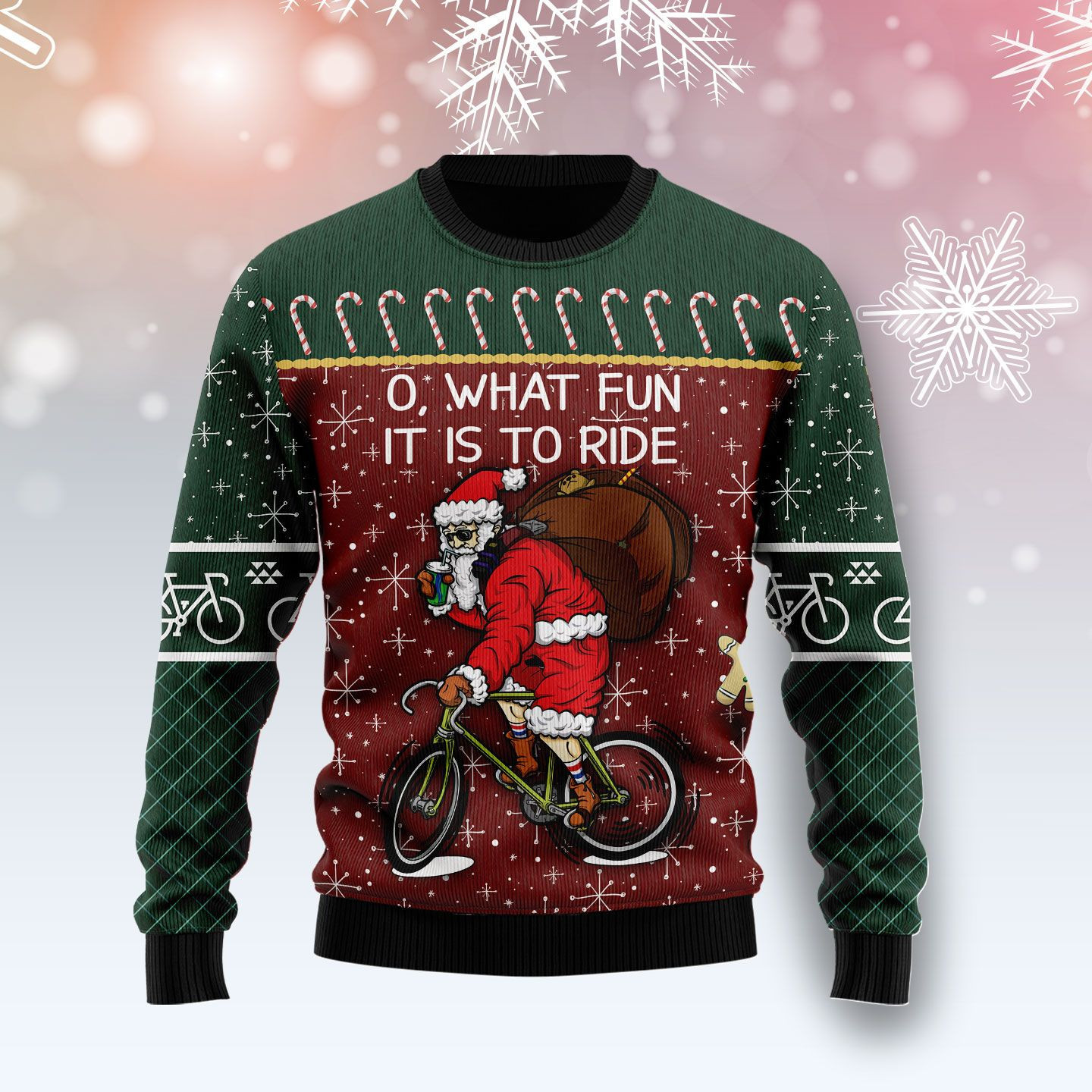 Santa Cycling Ugly Christmas Sweater, Perfect Holiday Gift