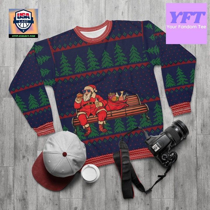 Santa Eating Burger Doing It For Hosmerry Xmas 3d Ugly Christmas Sweater